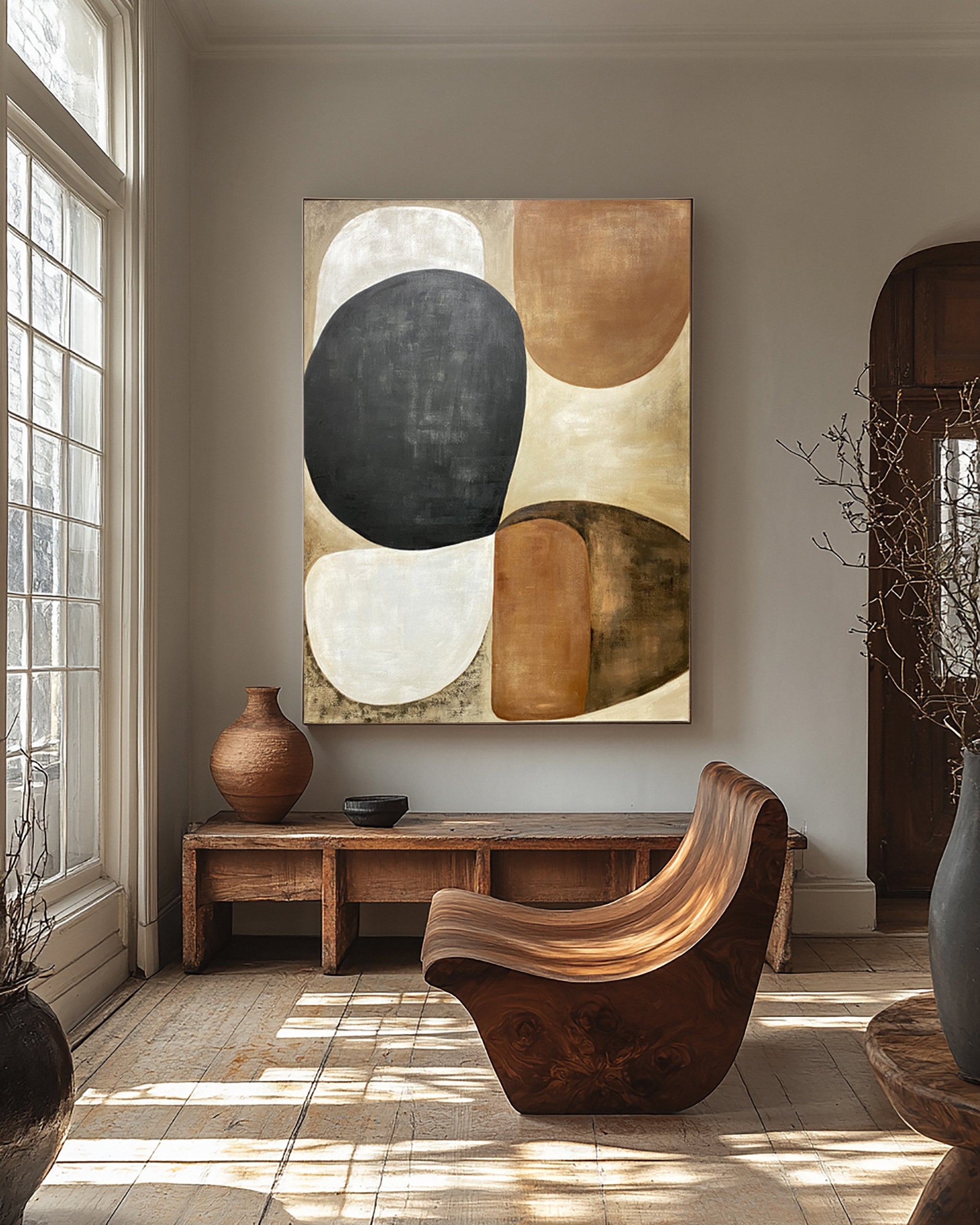 Earthy Organic Interplay: Mid-Century Inspired Abstract #MM648