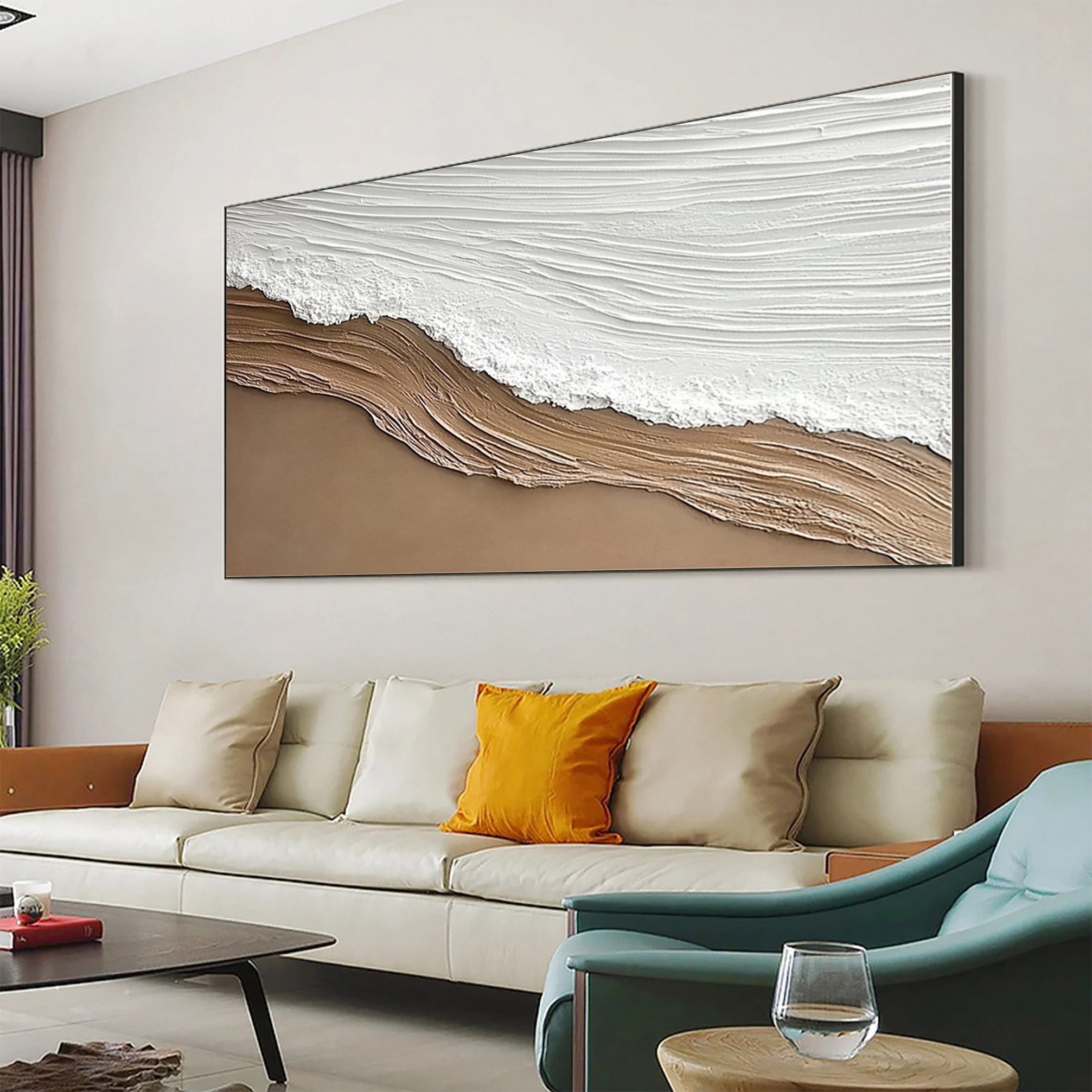 Luxury Coastal Canvas Minimalist Textured Beach Art #OP035