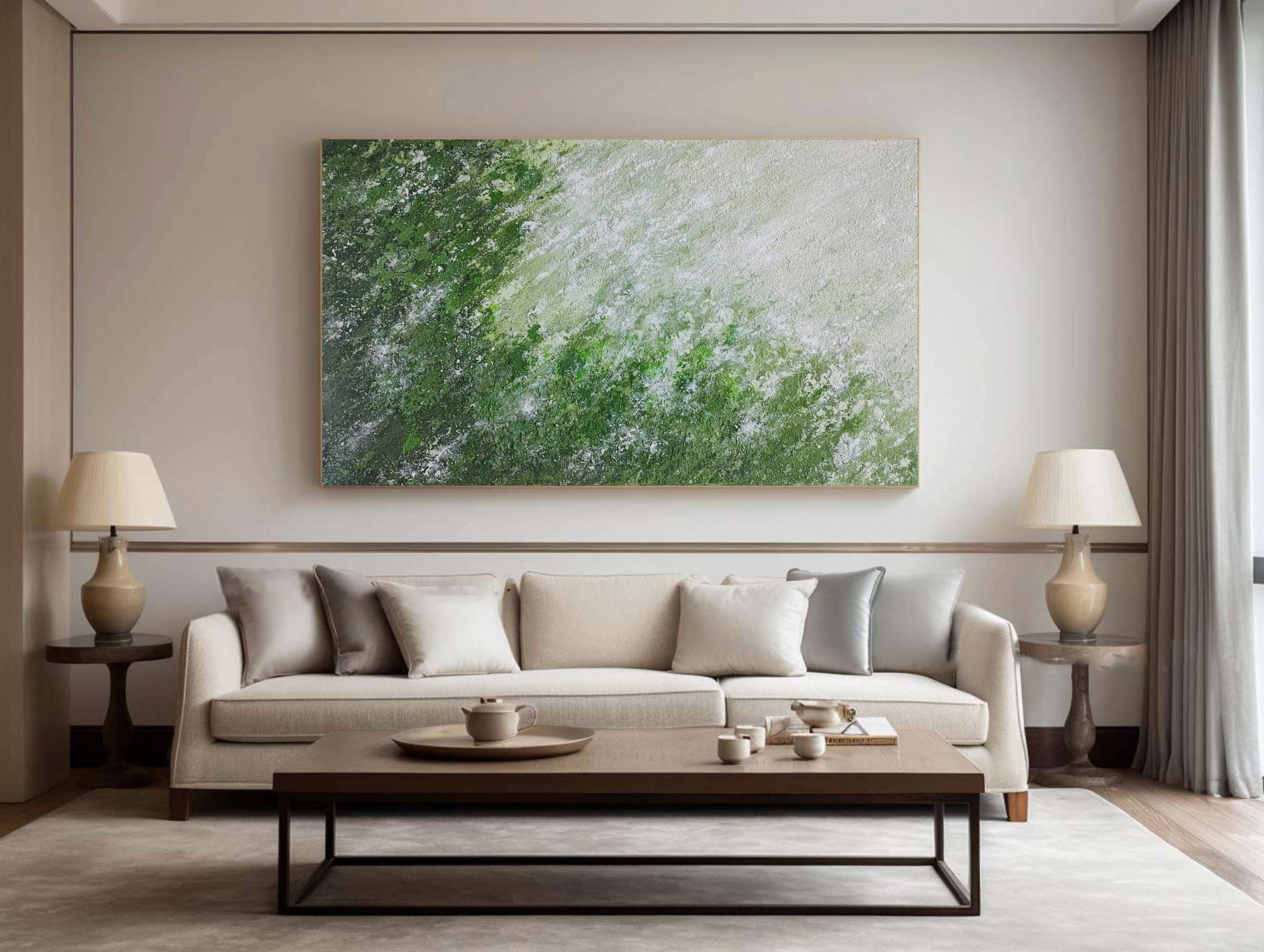 Contemporary Abstract Painting with Green and Neutral Blend #MM636