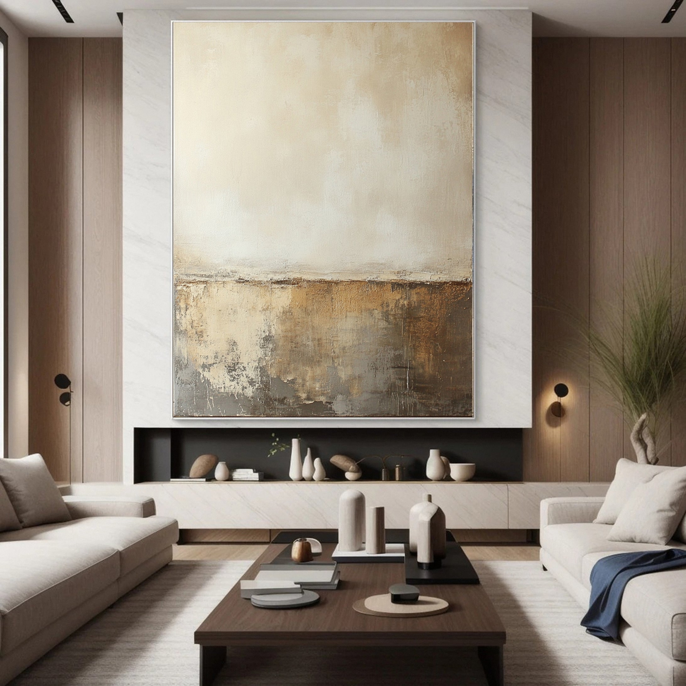 Neutral Abstract Art with Gold Metallic Accents #AB055