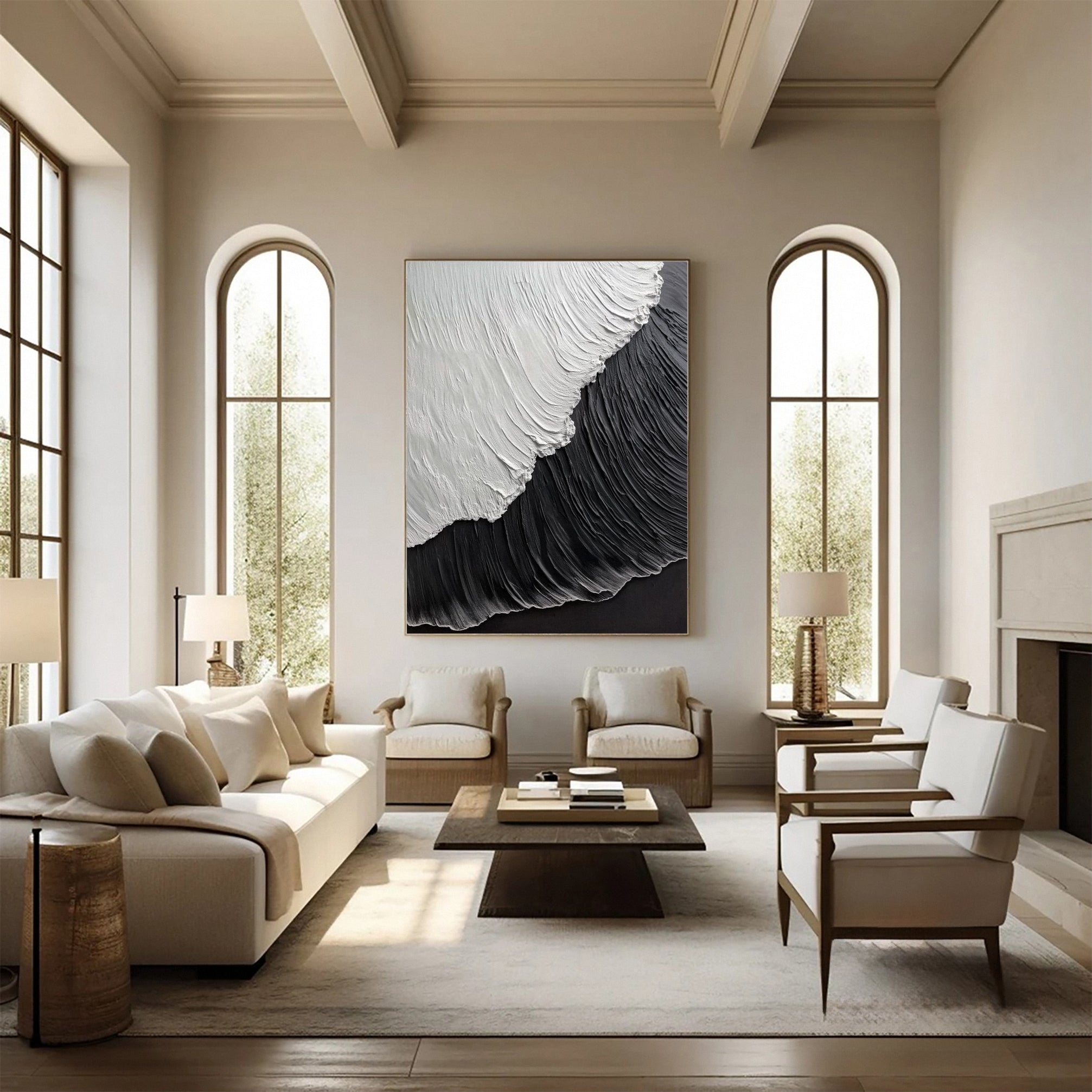 Ocean Textured Art in Black and White for Minimalist Decor #OP038