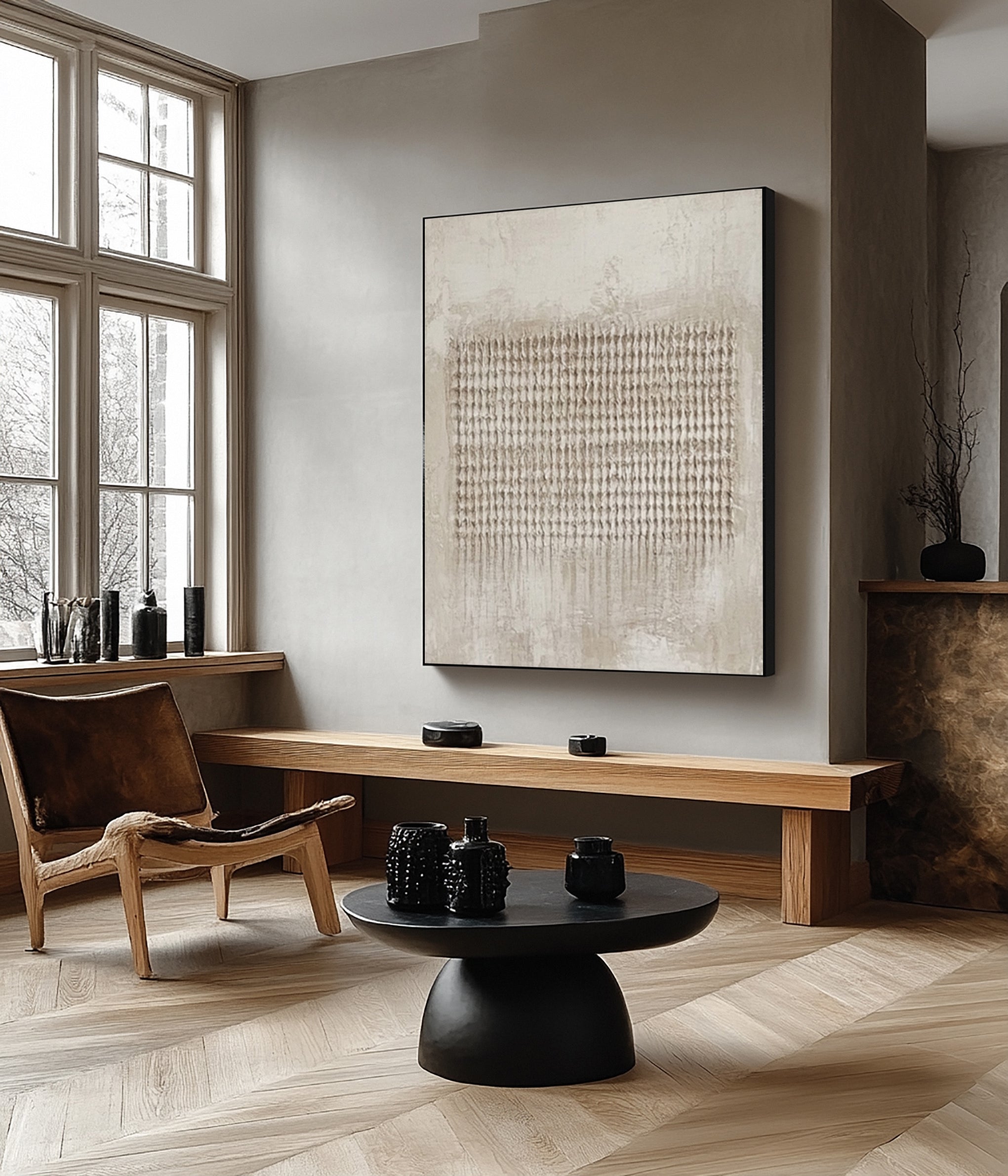 Modern Abstract Canvas with Textured Vertical Inscriptions #MM604