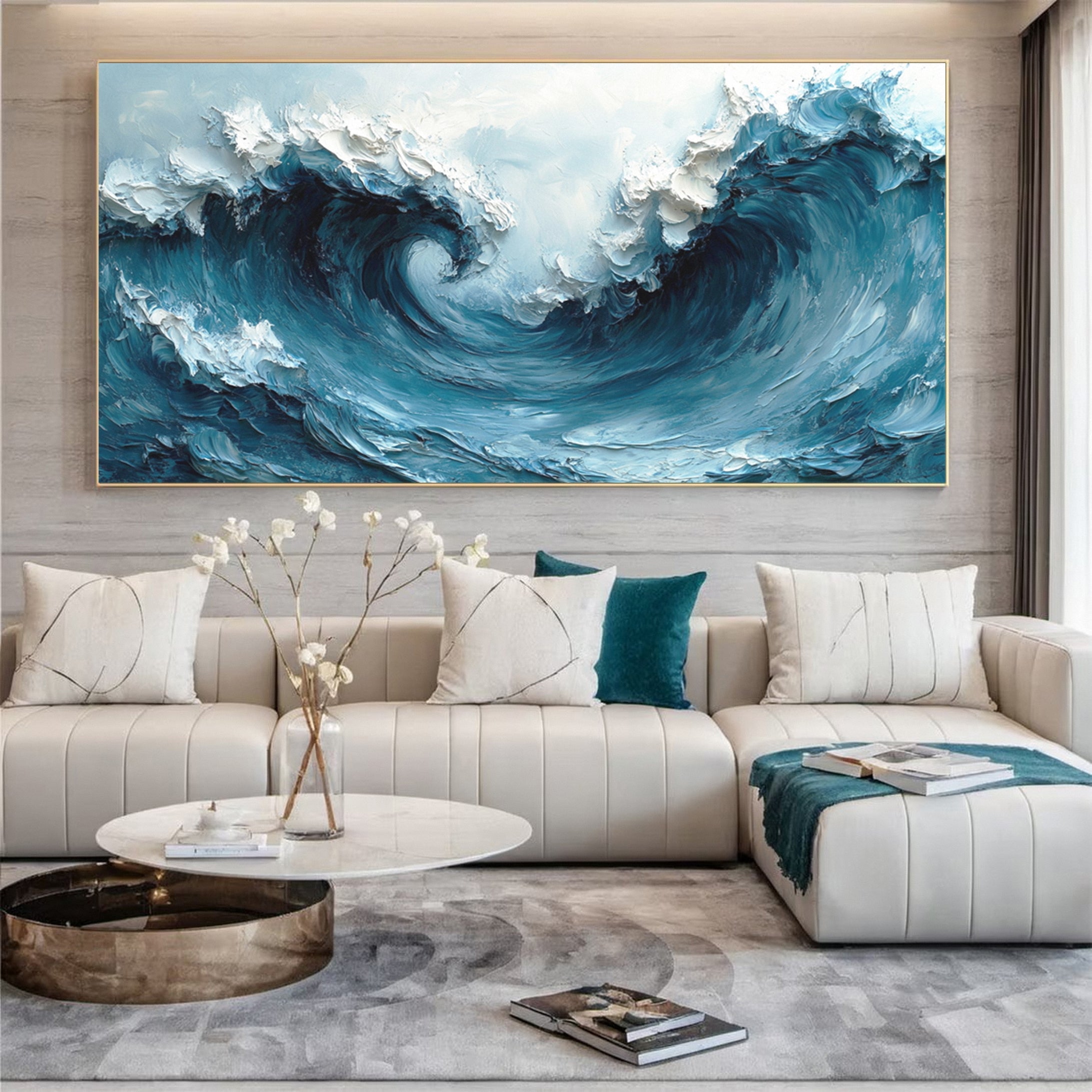 Large Coastal Wave Canvas Art Abstract Ocean Painting #OP029