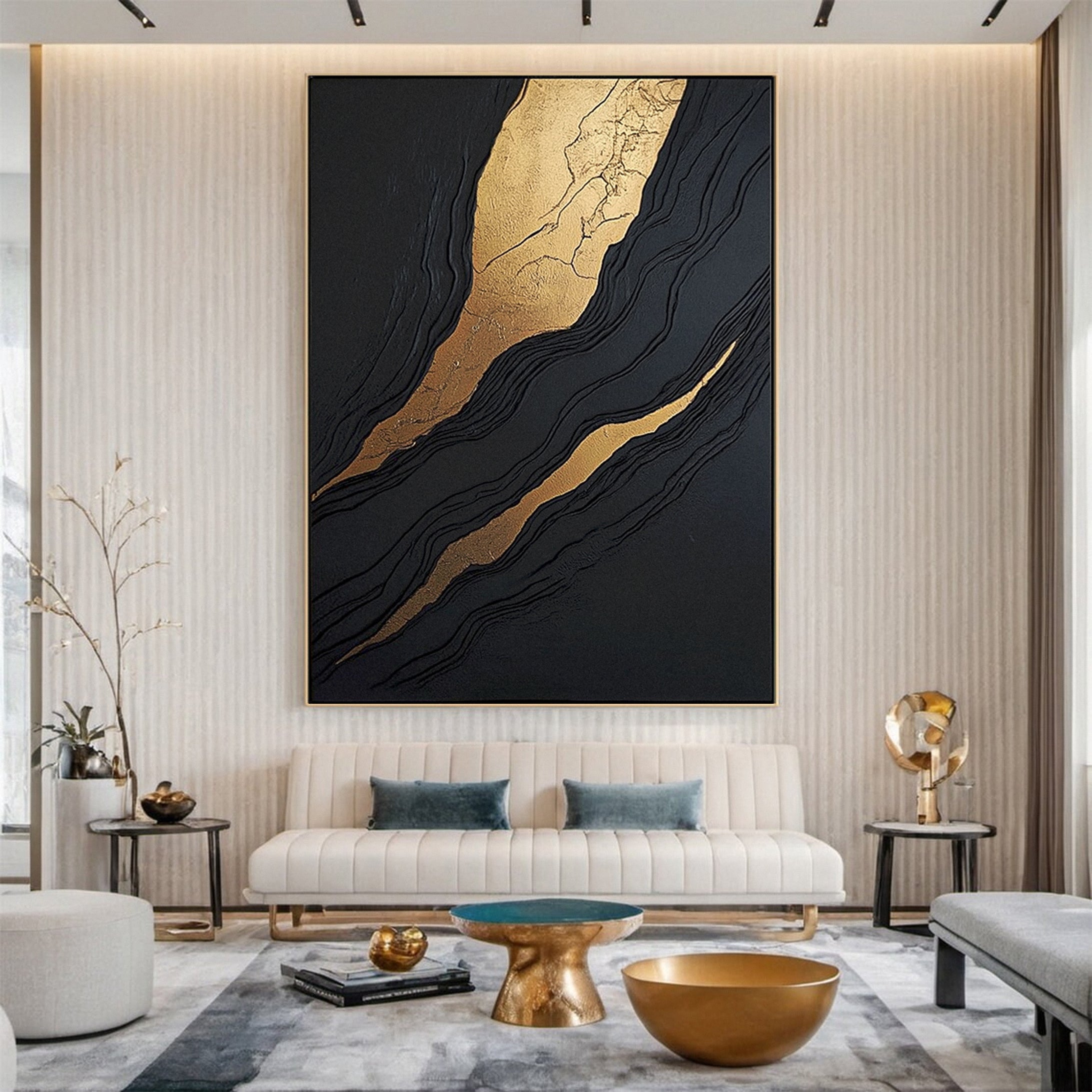 Gold & Black Canvas Art Bold Contemporary Wall Accent #MM129