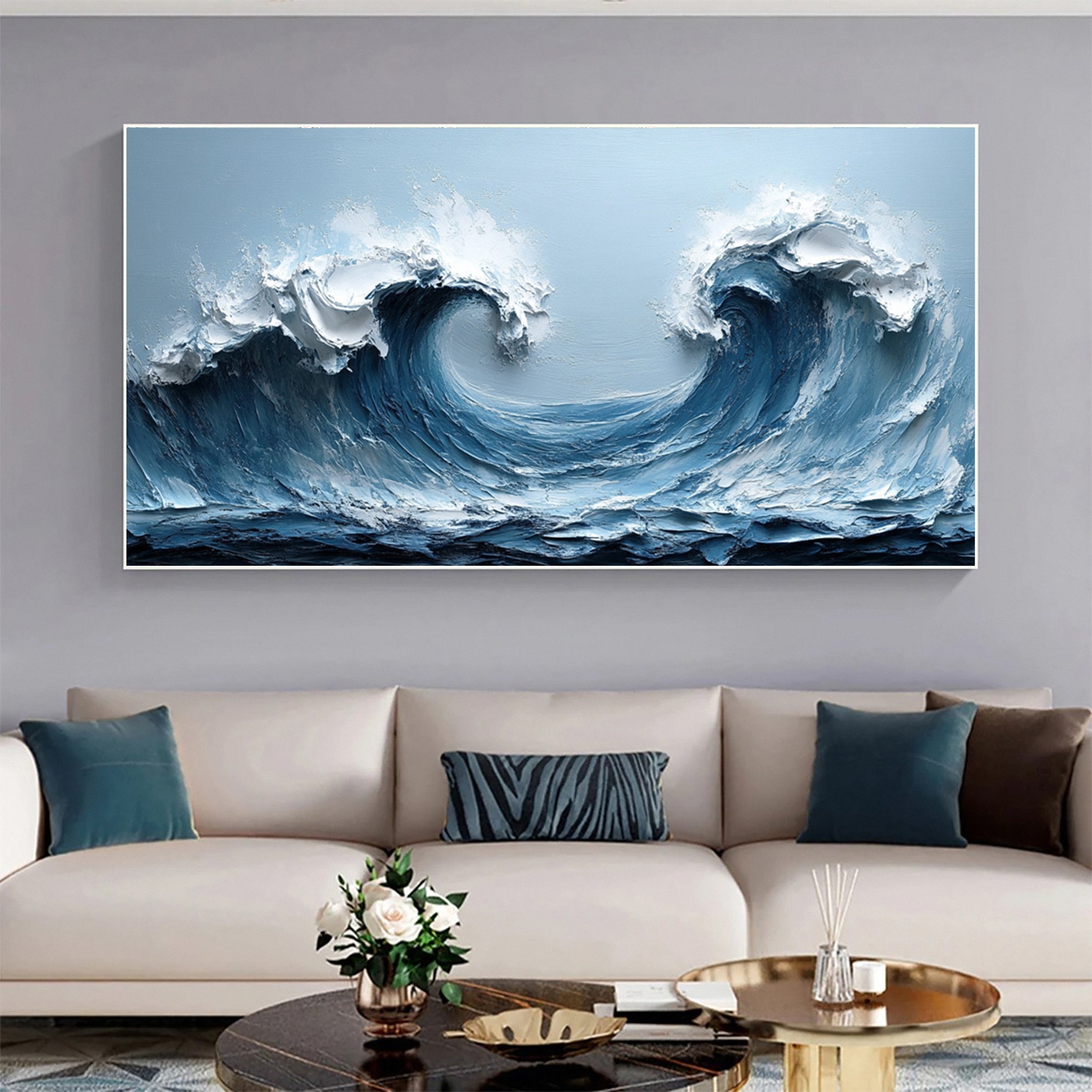 Serene Ocean Wave Art for Modern Living Rooms #OP018