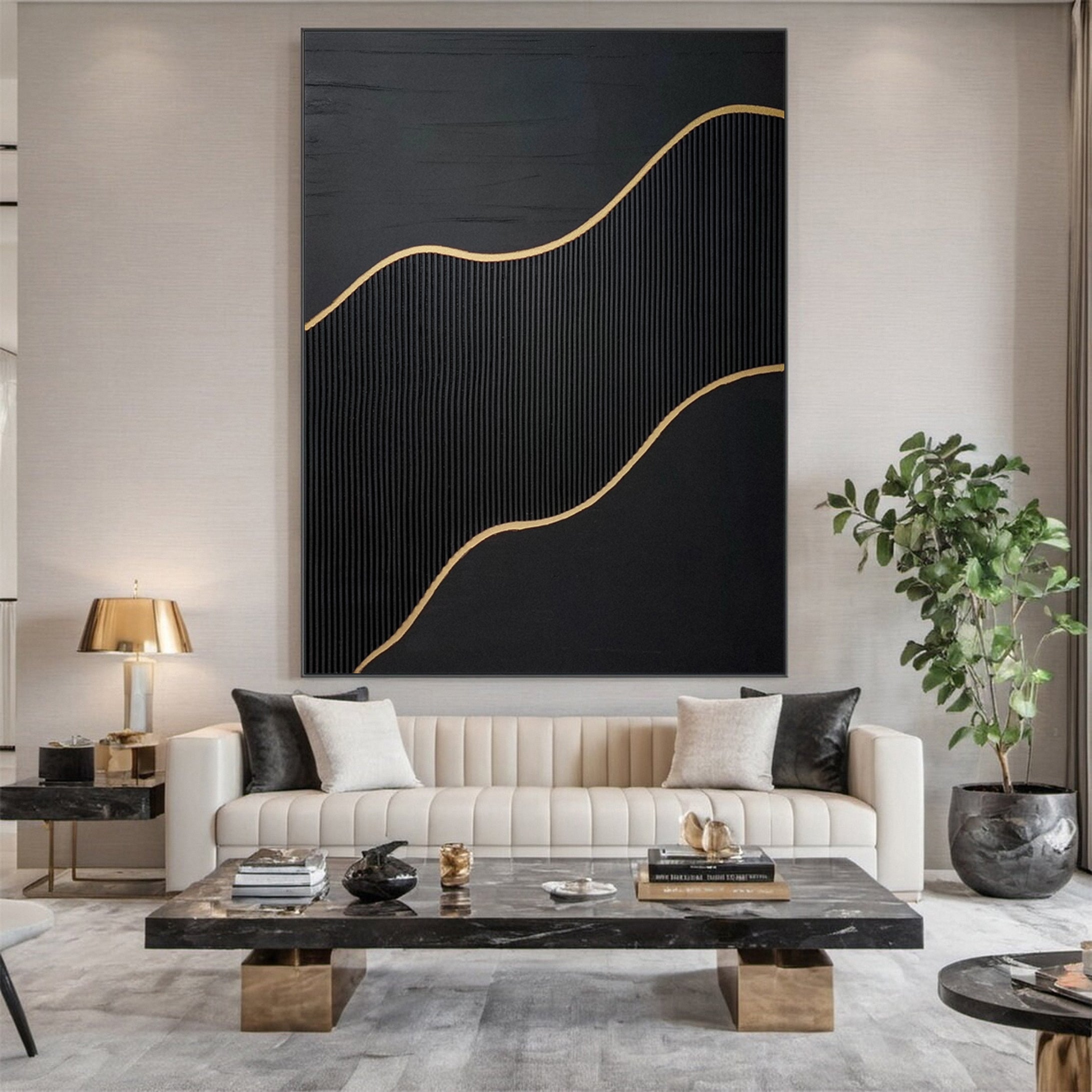 Black & Gold Minimalist Wall Art Modern Abstract Design #MM125