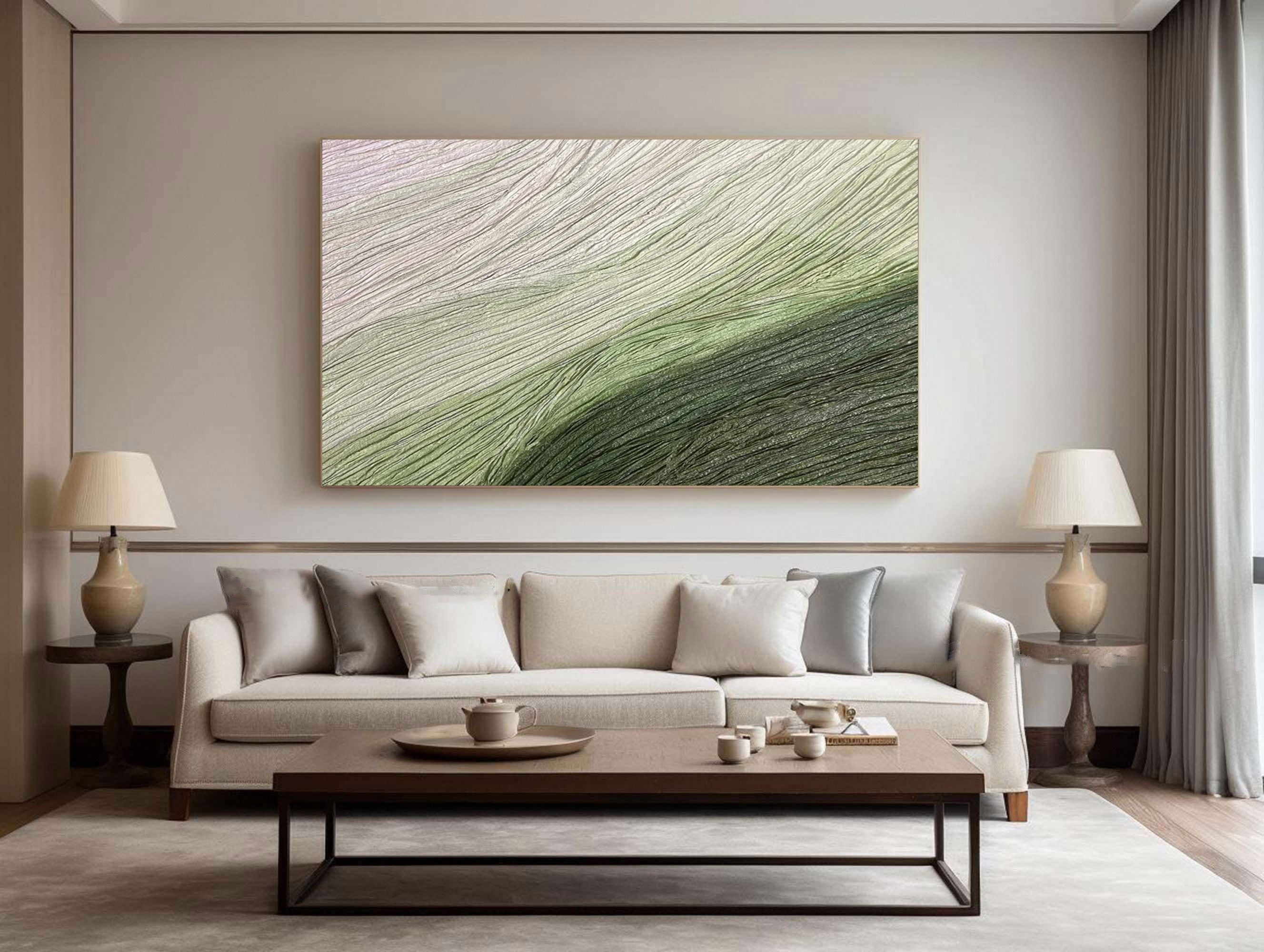 Green Abstract Art with a Textured Horizontal Surface #MM632