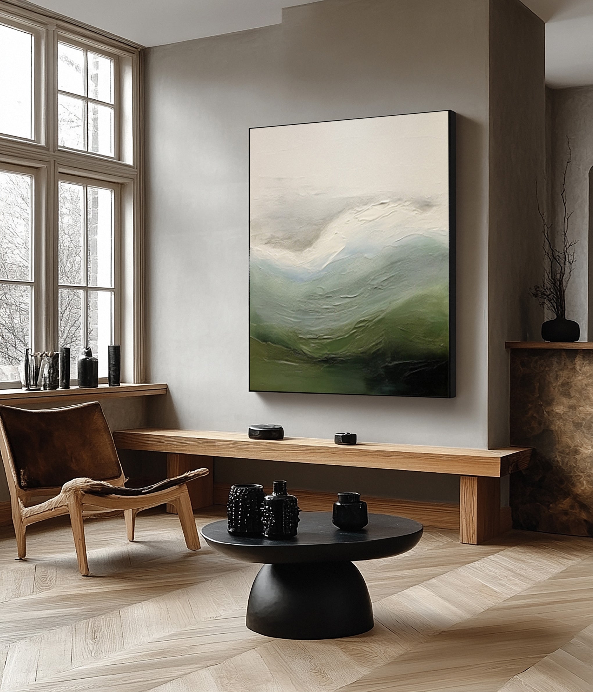 Quiet Coastal Echoes:Abstract Landscape with Textured Wave #MM617