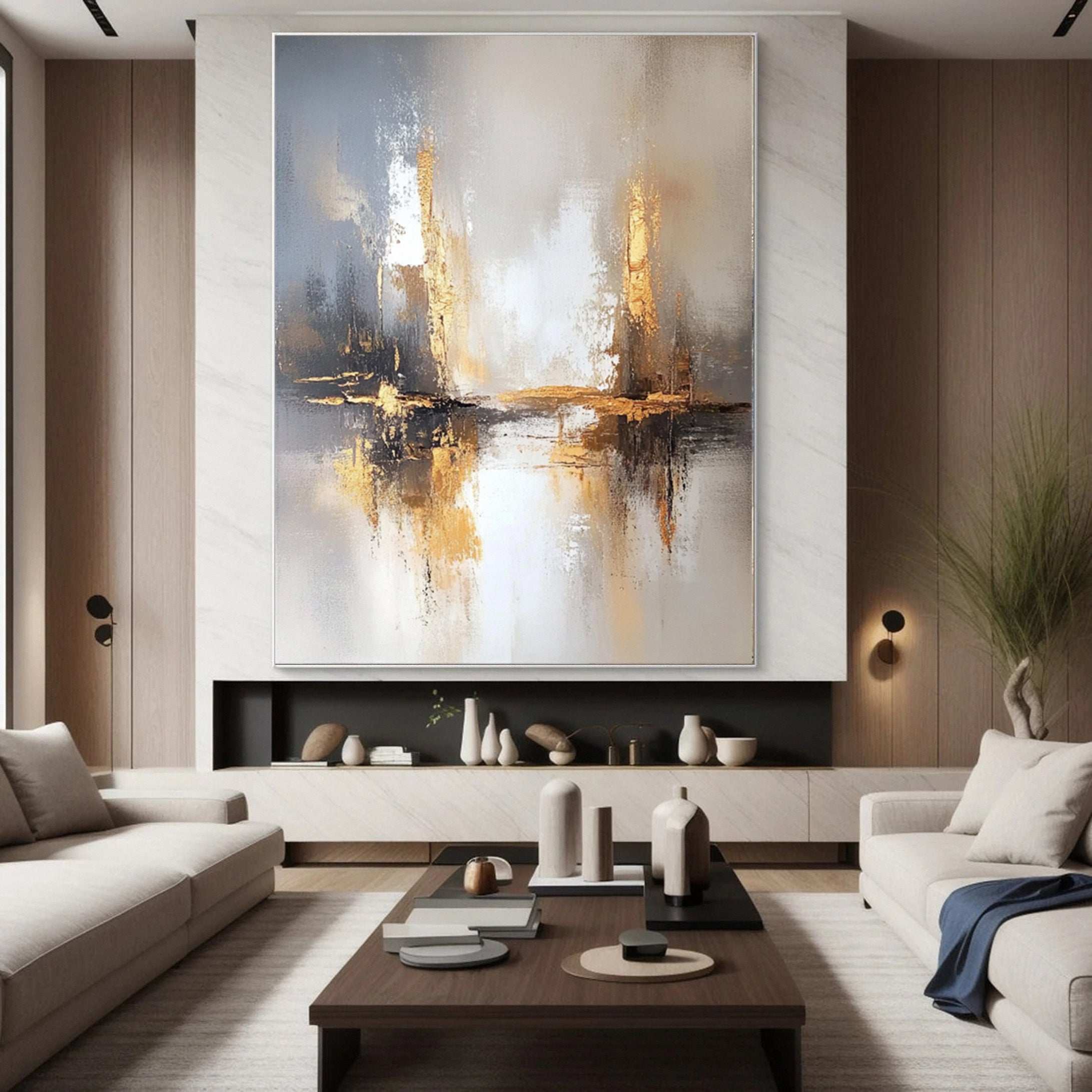 Luxury Abstract Art with Gold & Neutral Palette #AB053