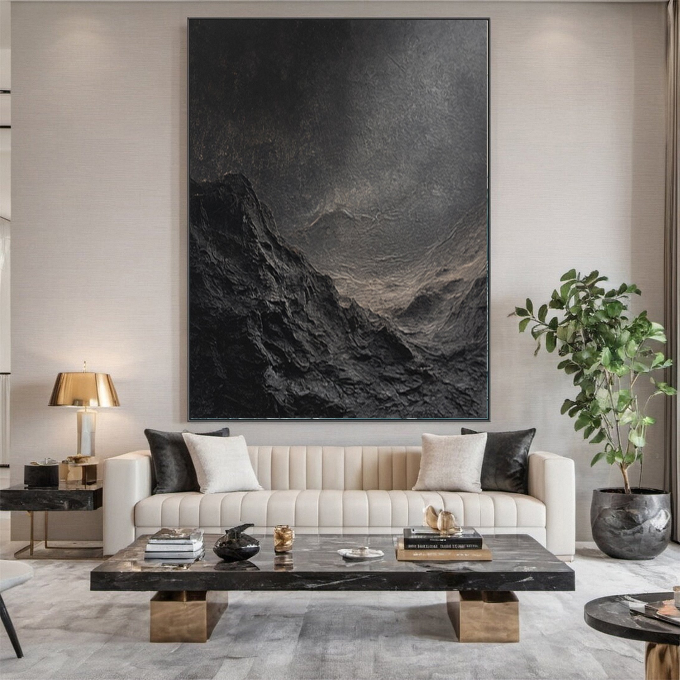 Dynamic Dark-Toned Abstract Painting for Elegant Spaces #MM148