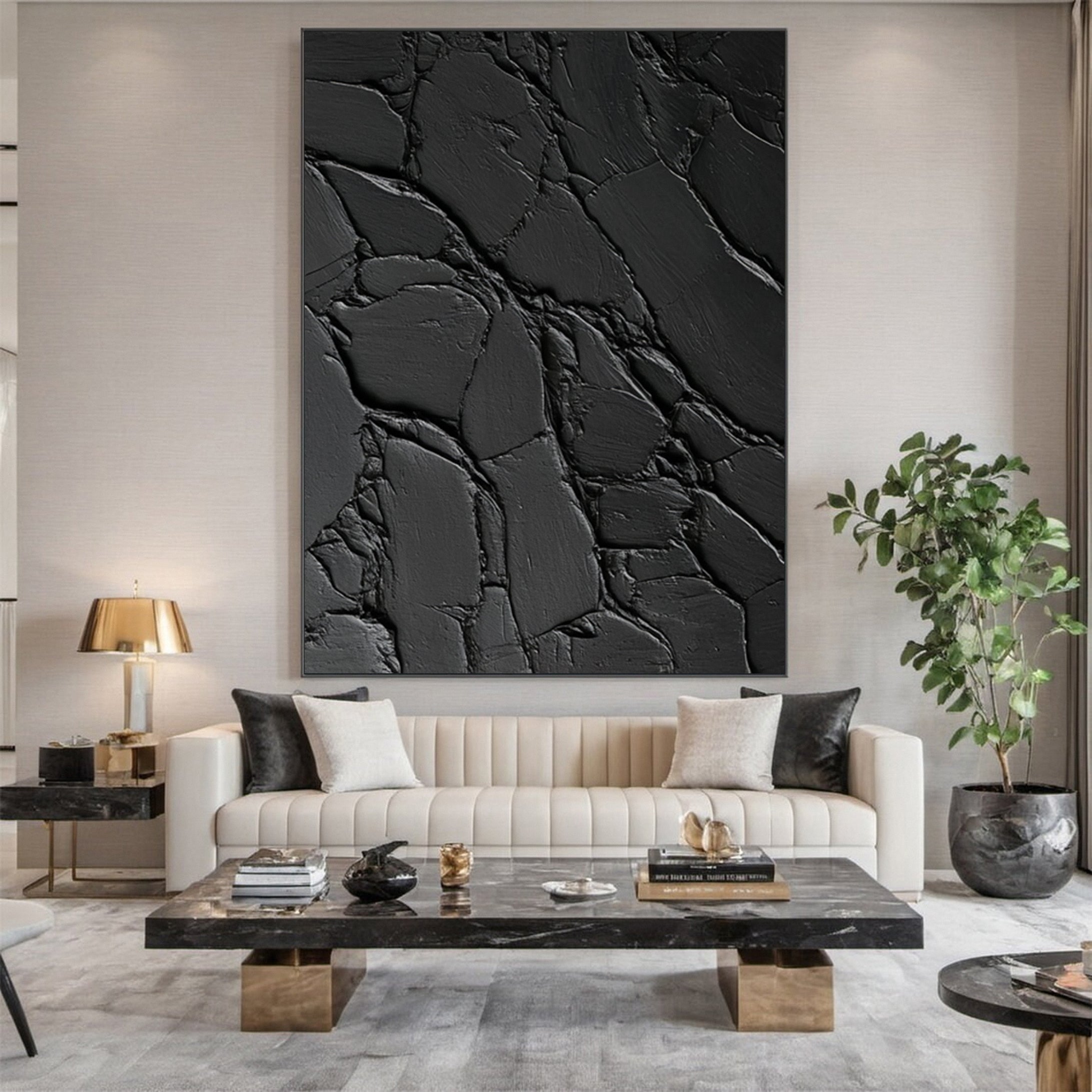 Contemporary Black Canvas Art Minimalist Texture #MM119