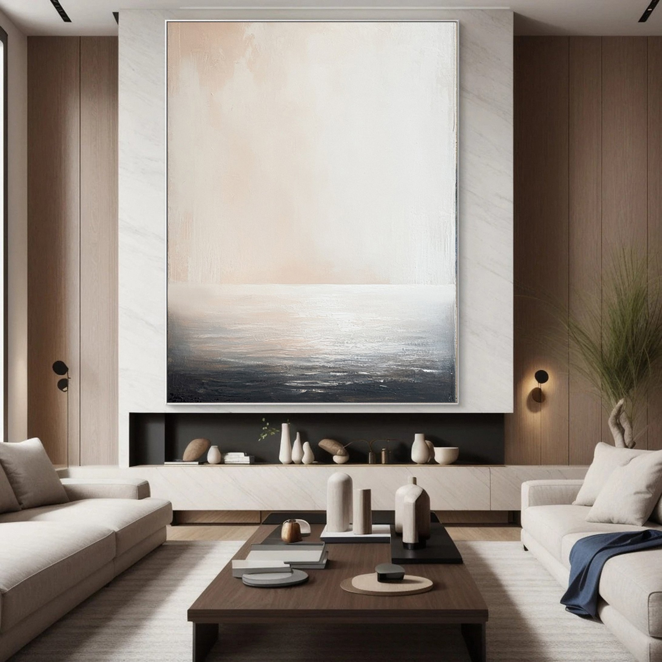 Elegant Abstract Art in Neutral Tones for Modern Living Rooms #AB029