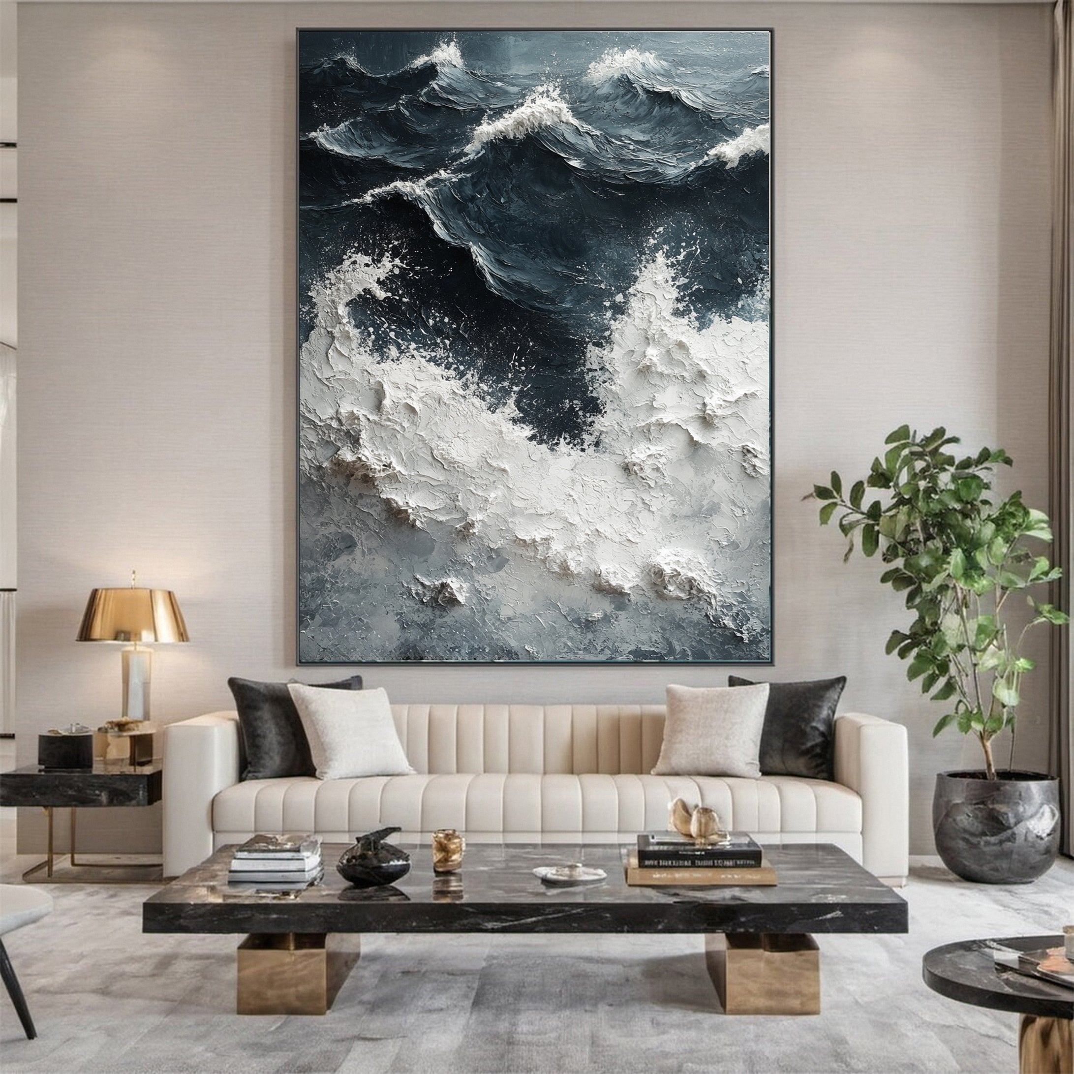 Textured Ocean Wave Canvas Dramatic Coastal Wall Art #OP043