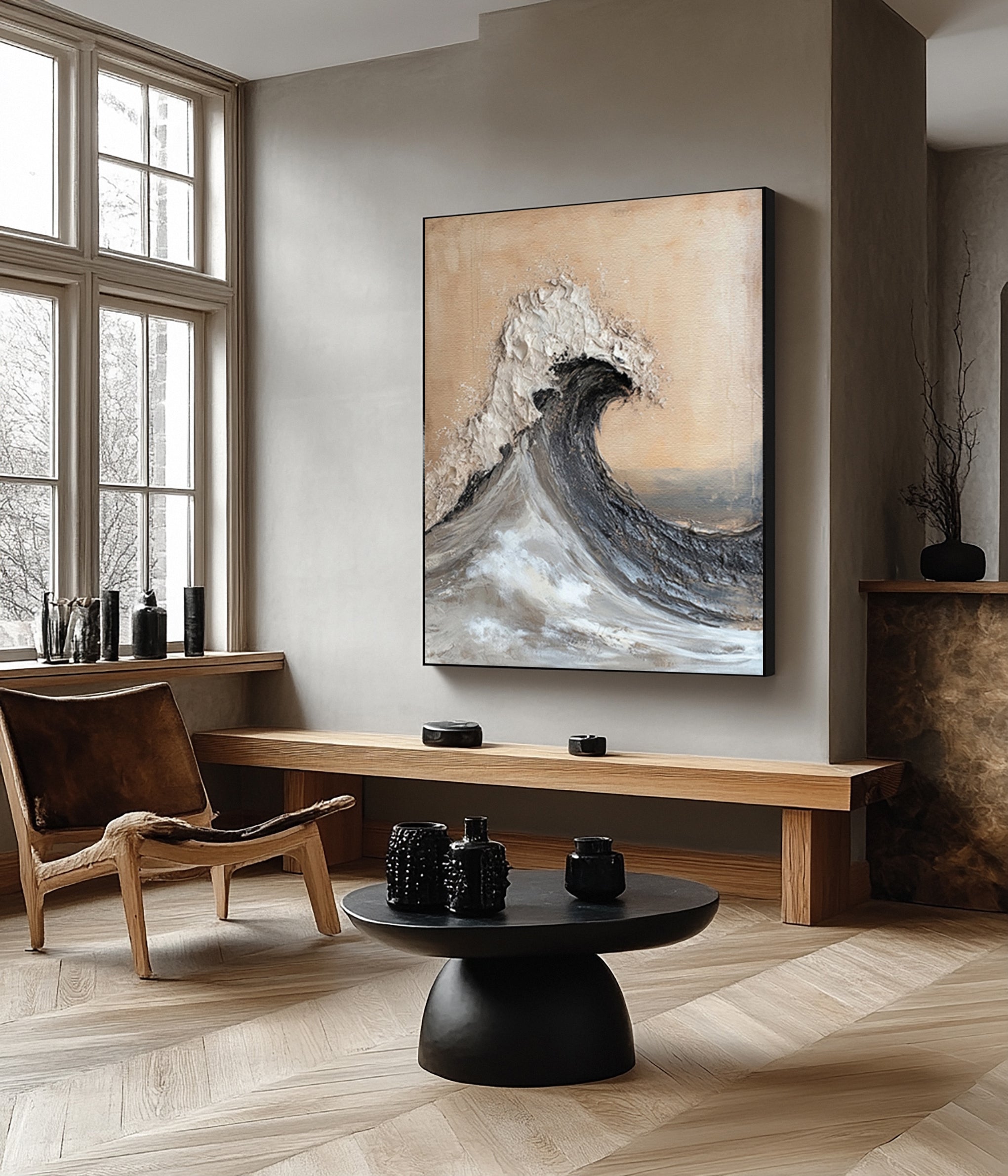 Textured Coastal Curl: Ocean Wave Canvas with Foaming Detail #MM629