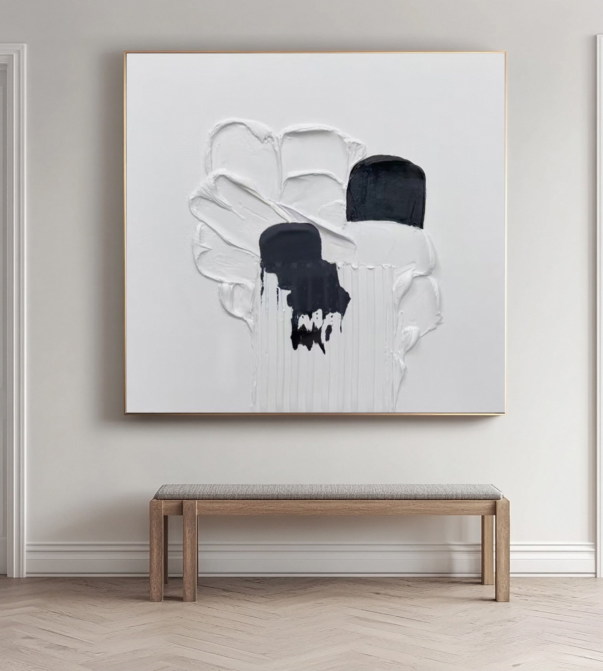Monochrome Contrast: Textured Art with White and Black Forms #MM614