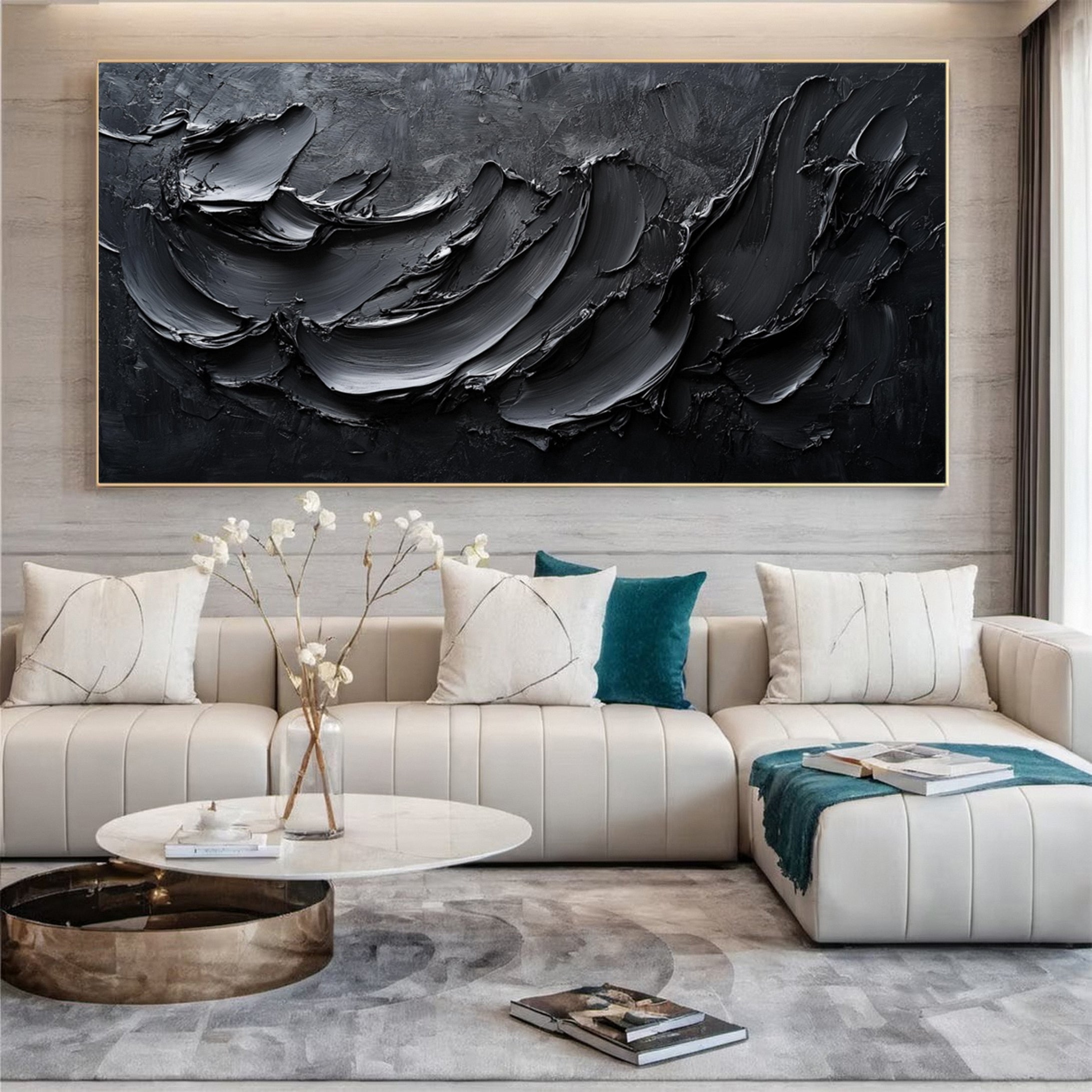 Luxurious Black Textured Artwork Modern Home Decor #MM111