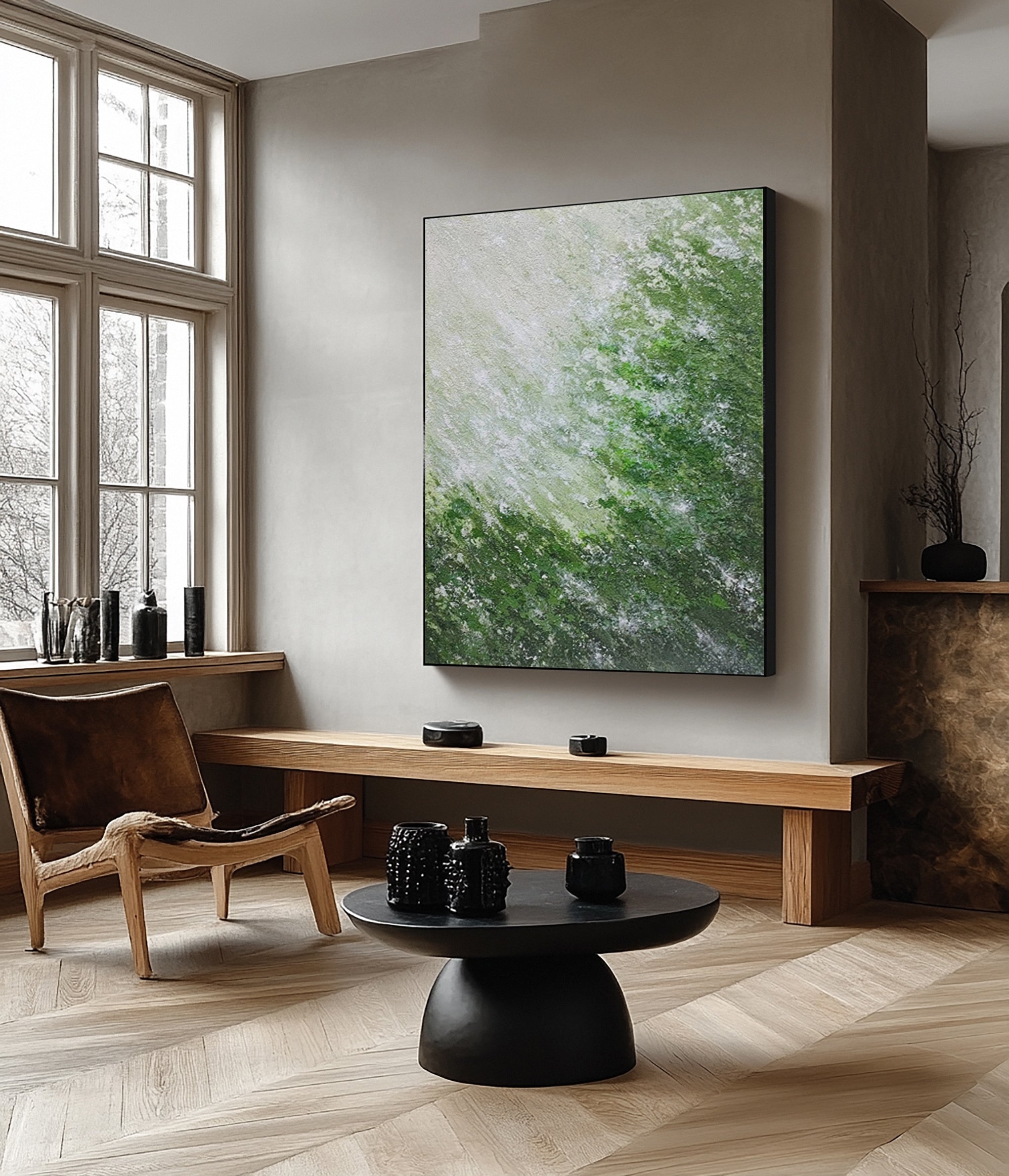 Quiet Verdant Diffusion: Contemporary Abstract Art with Green #MM637