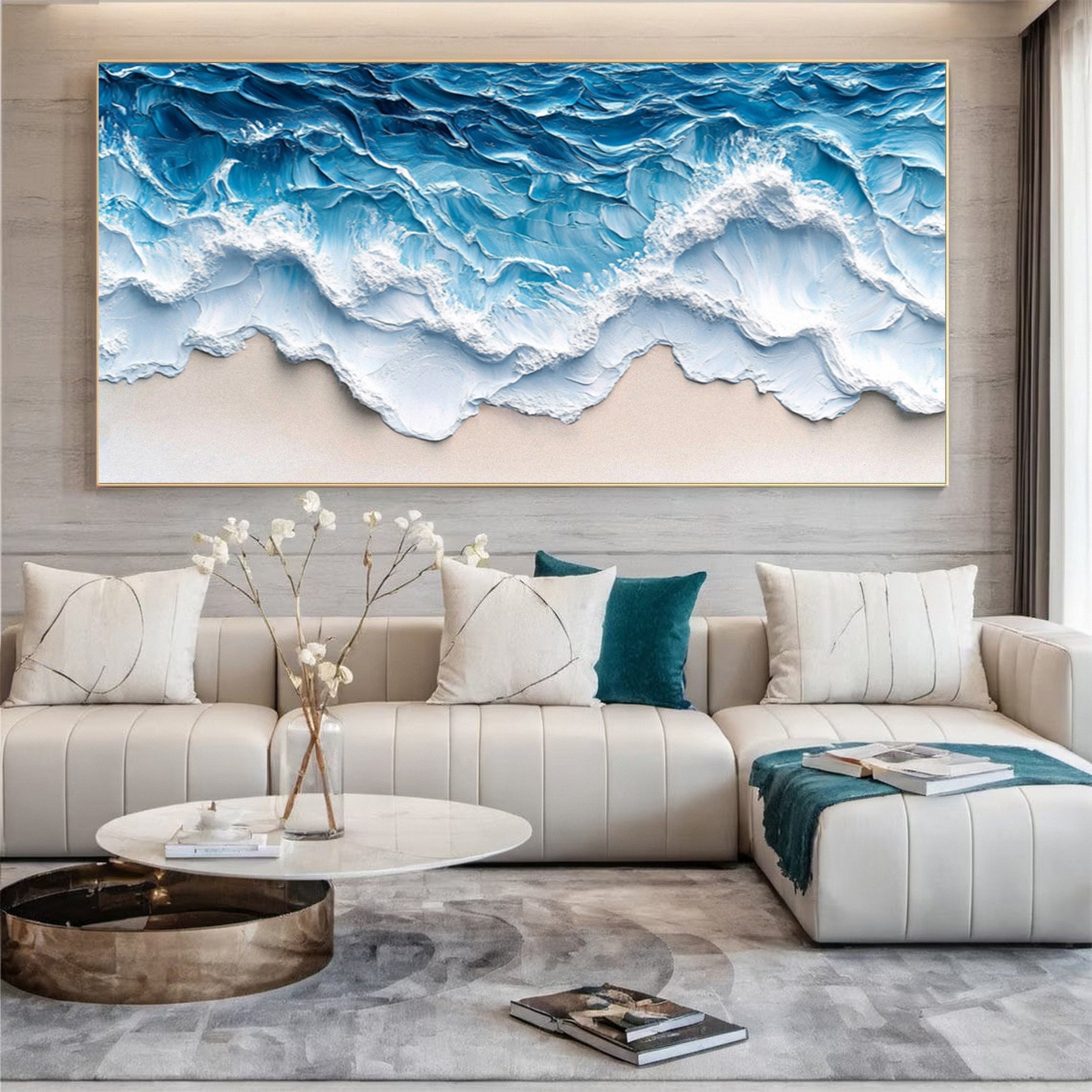 Handmade Beach Wave Painting Coastal Canvas Art for Home #OP008