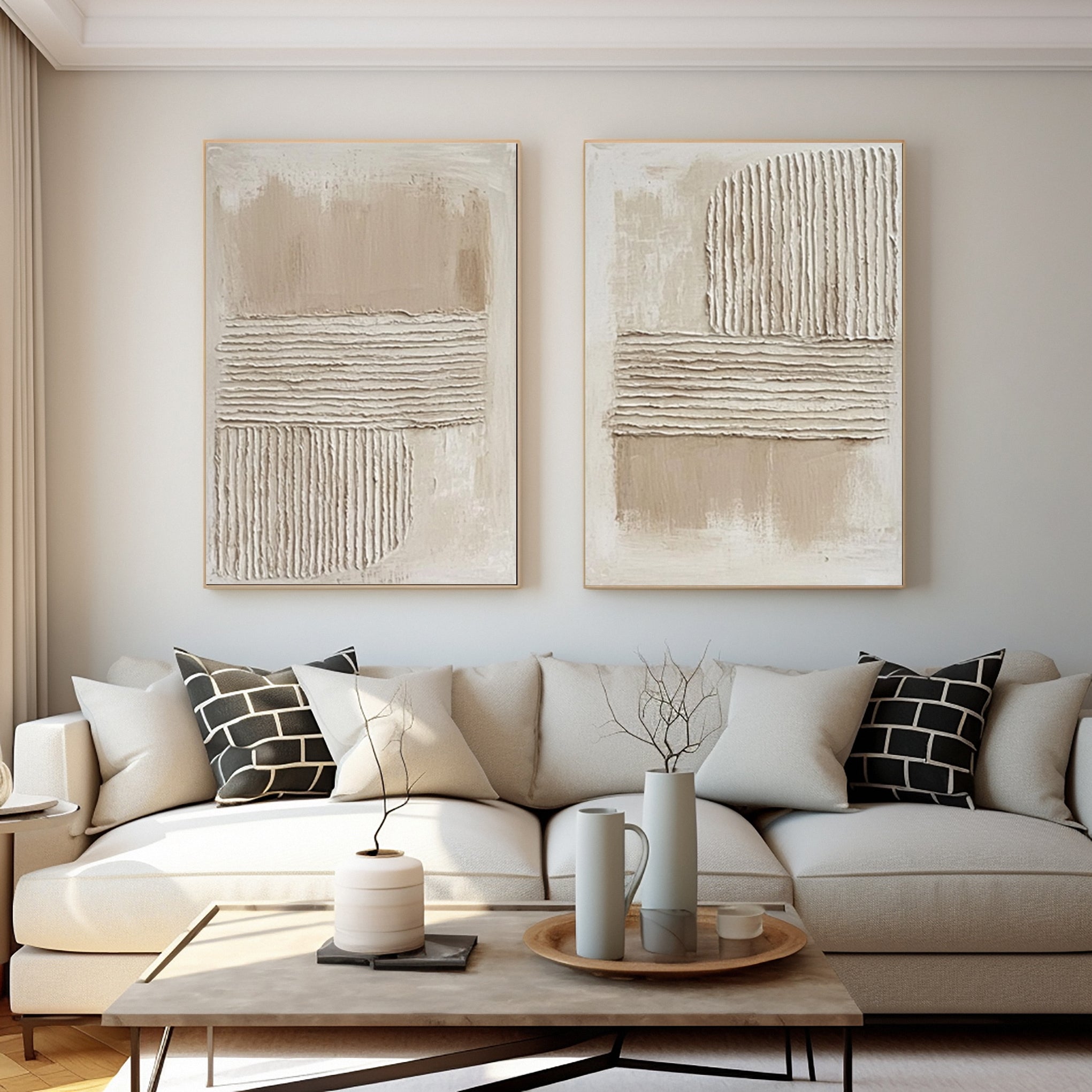 Minimalist Textured Set of 2 with Horizontal and Curved Relief #MM606