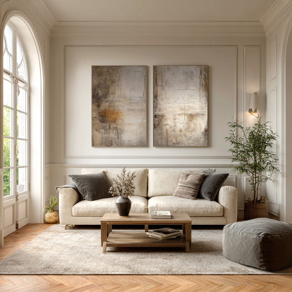 Hand-Painted Large Abstract Set: White & Beige Texture #AG 018