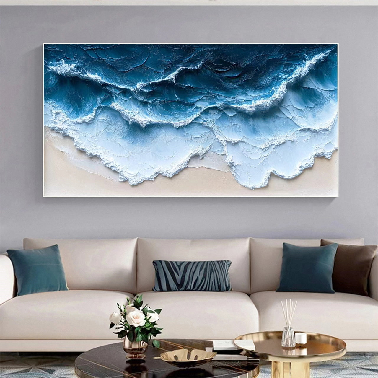 Large Textured Ocean Wave Canvas Modern Coastal Wall Art #OP013