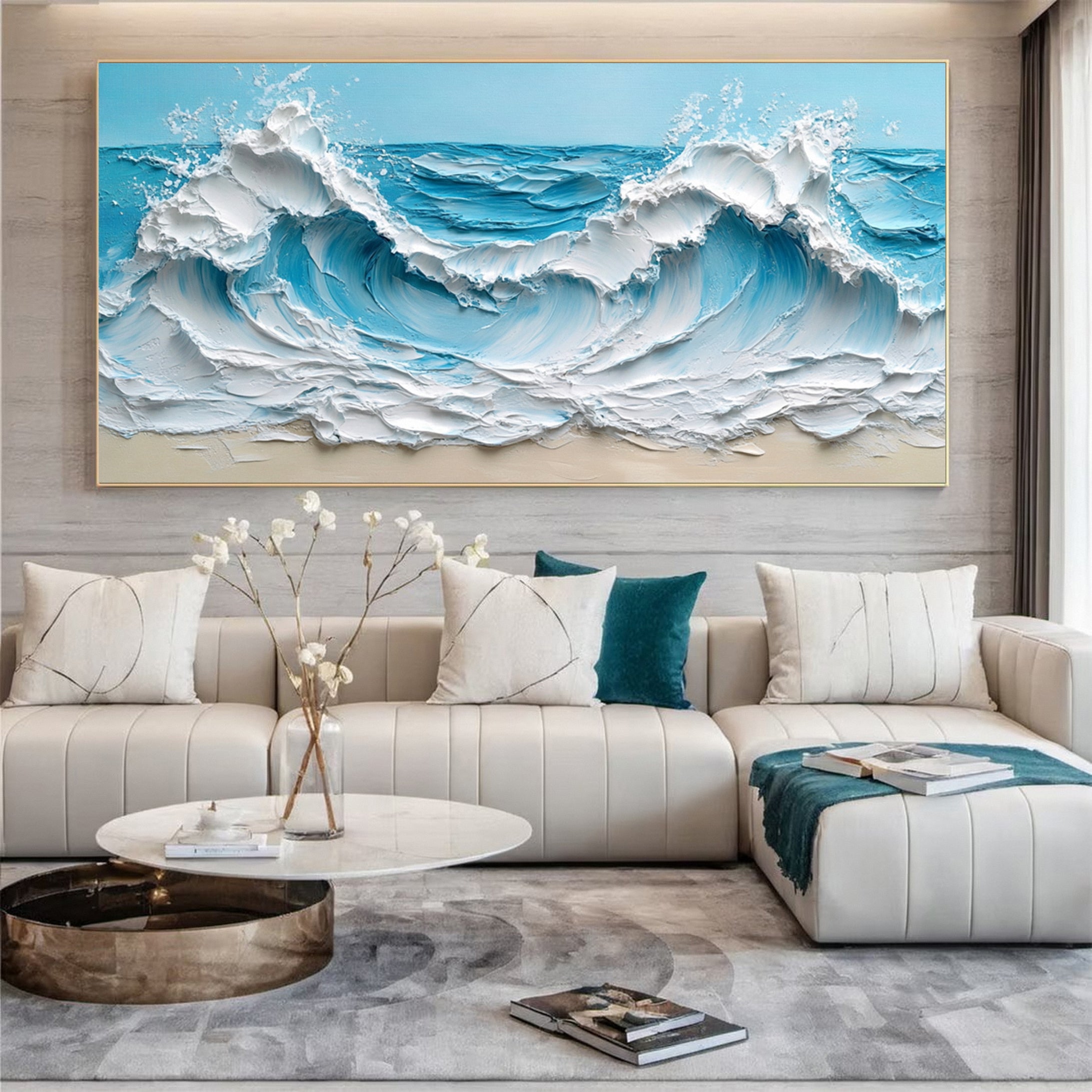 Large Abstract Ocean Wave Canvas Coastal Wall Art Decor #OP015