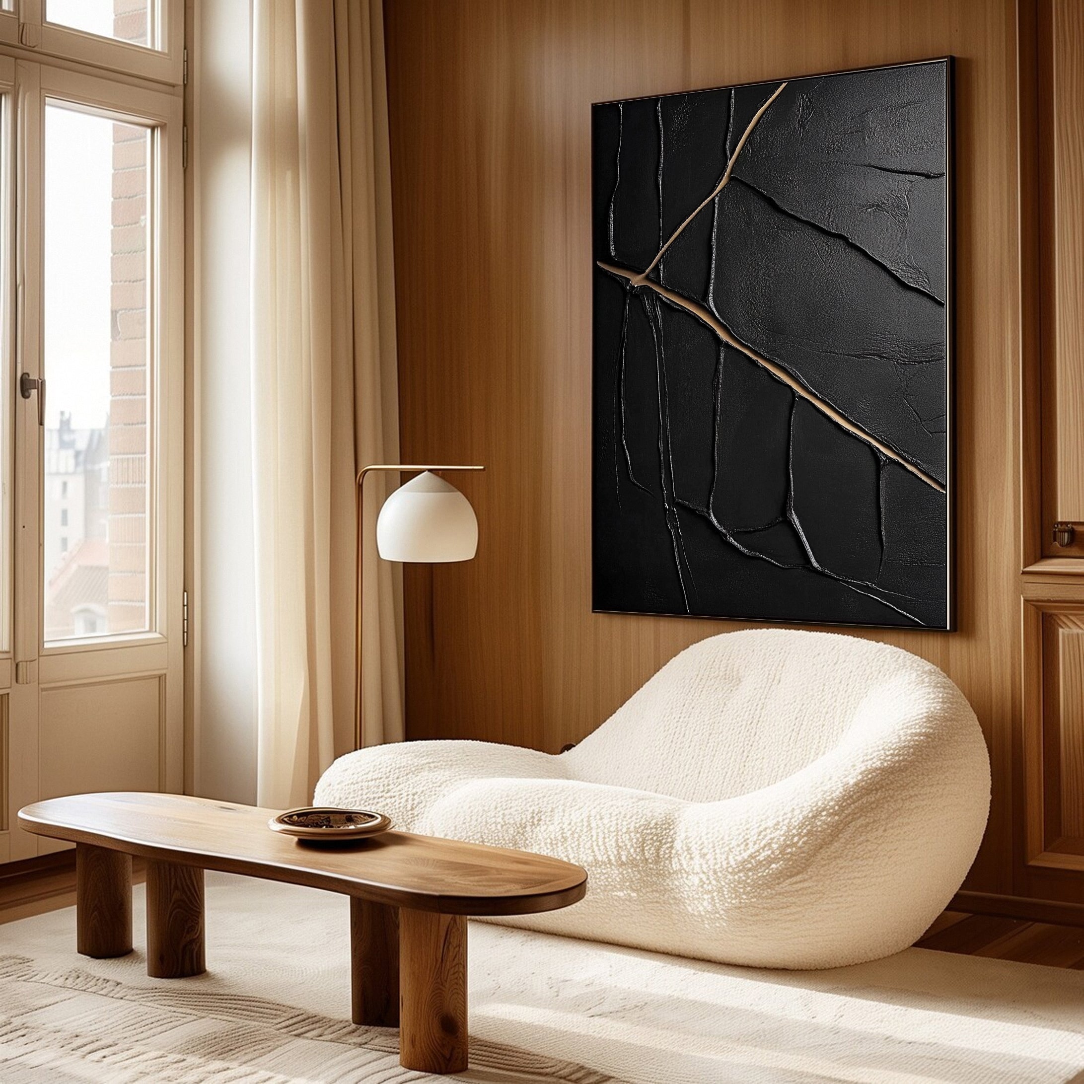 Textured Black and Gold Abstract Painting for Modern Spaces #MM110