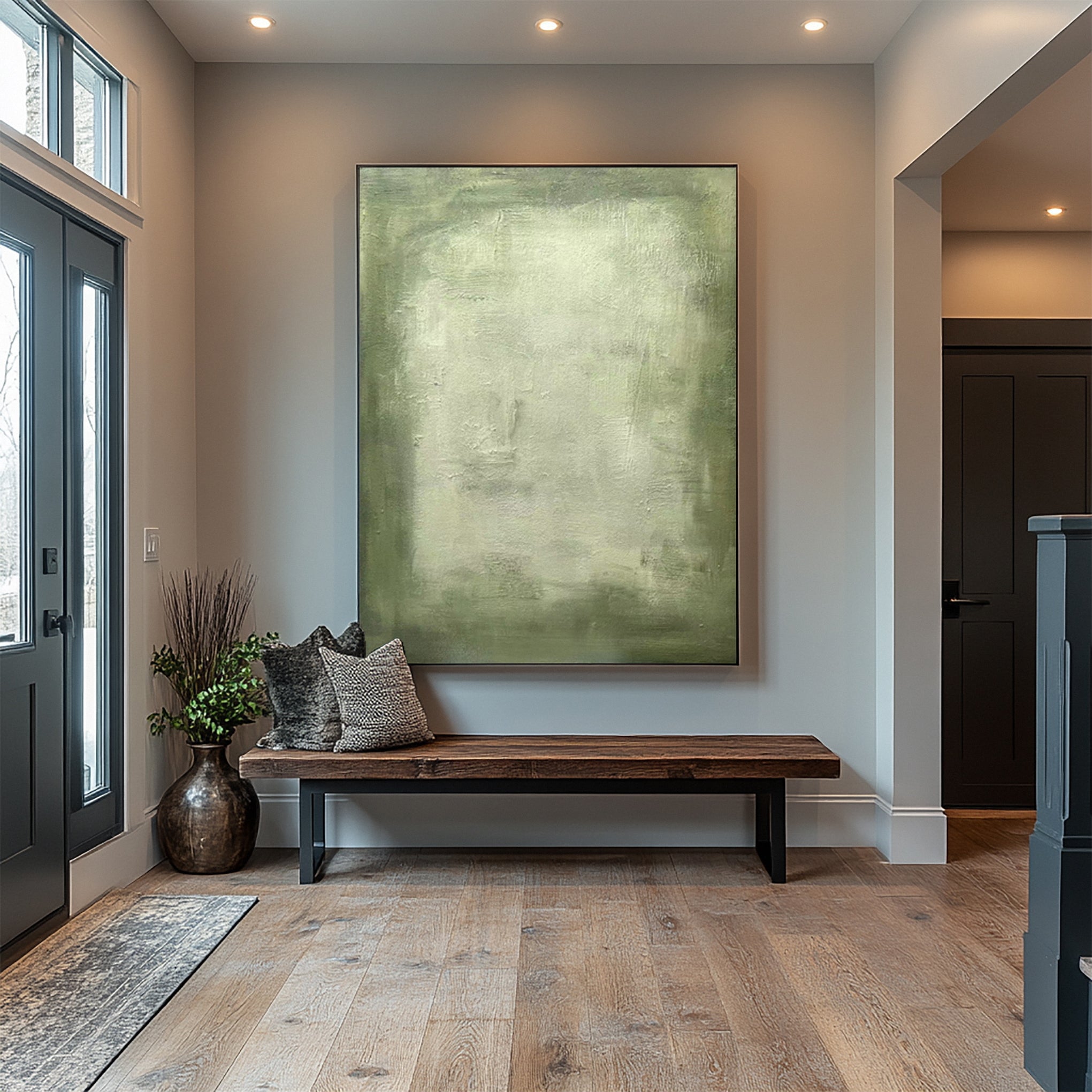 Subtle Green Patina: Modern Canvas with a Textured Surface #MM626