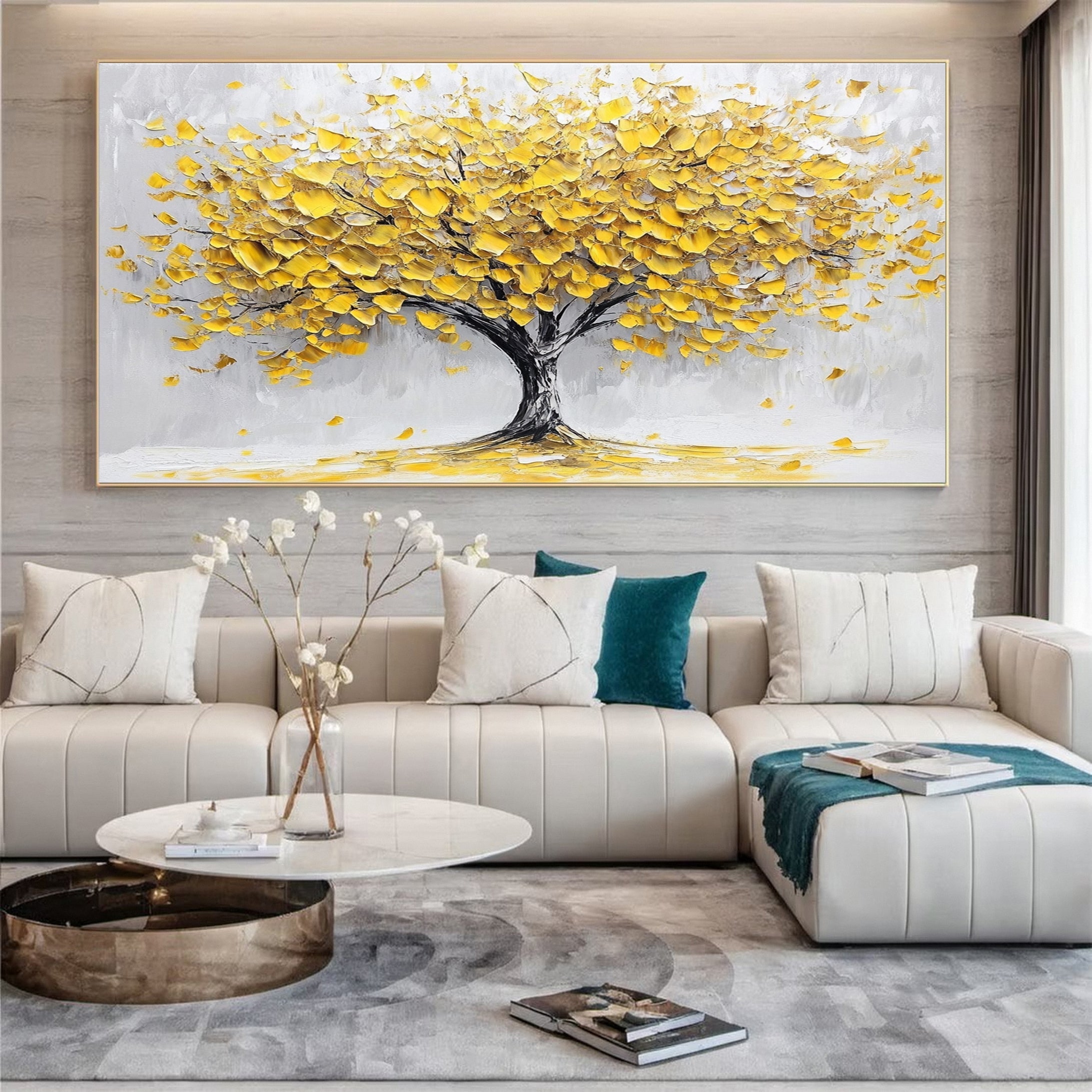 Golden Autumn Leaves Wall Art Modern Painting For Home Decor #TP032