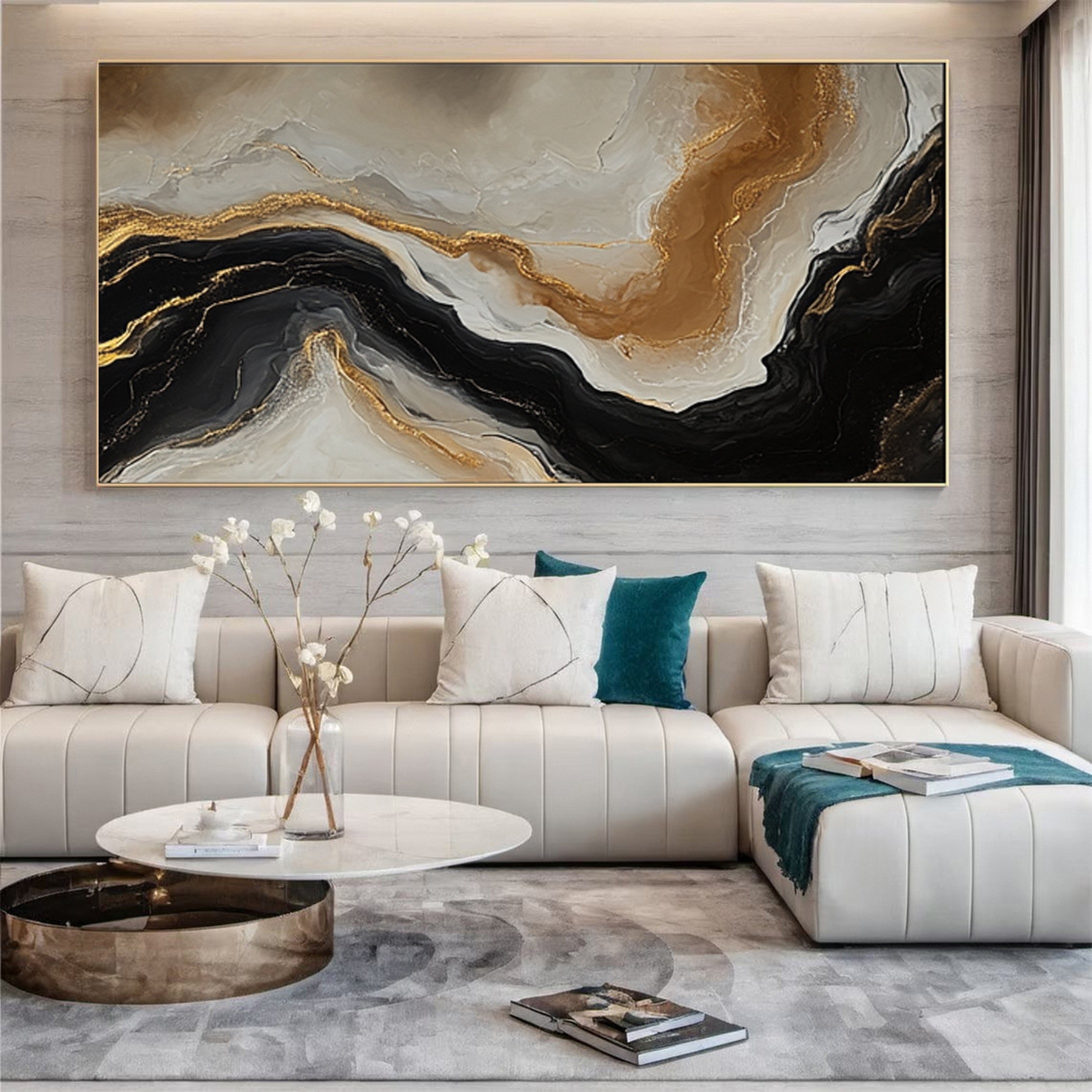 Luxury Abstract Canvas Art in Gold and Black #AB056