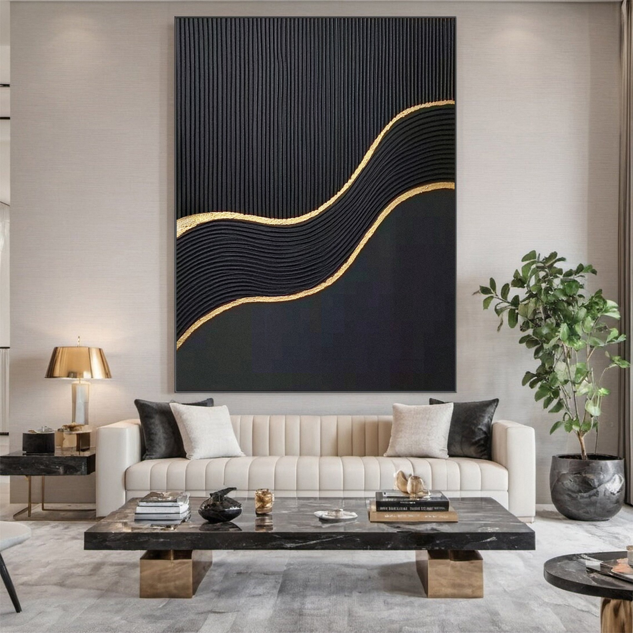 Modern Textured Wall Art in Black and Gold #MM123