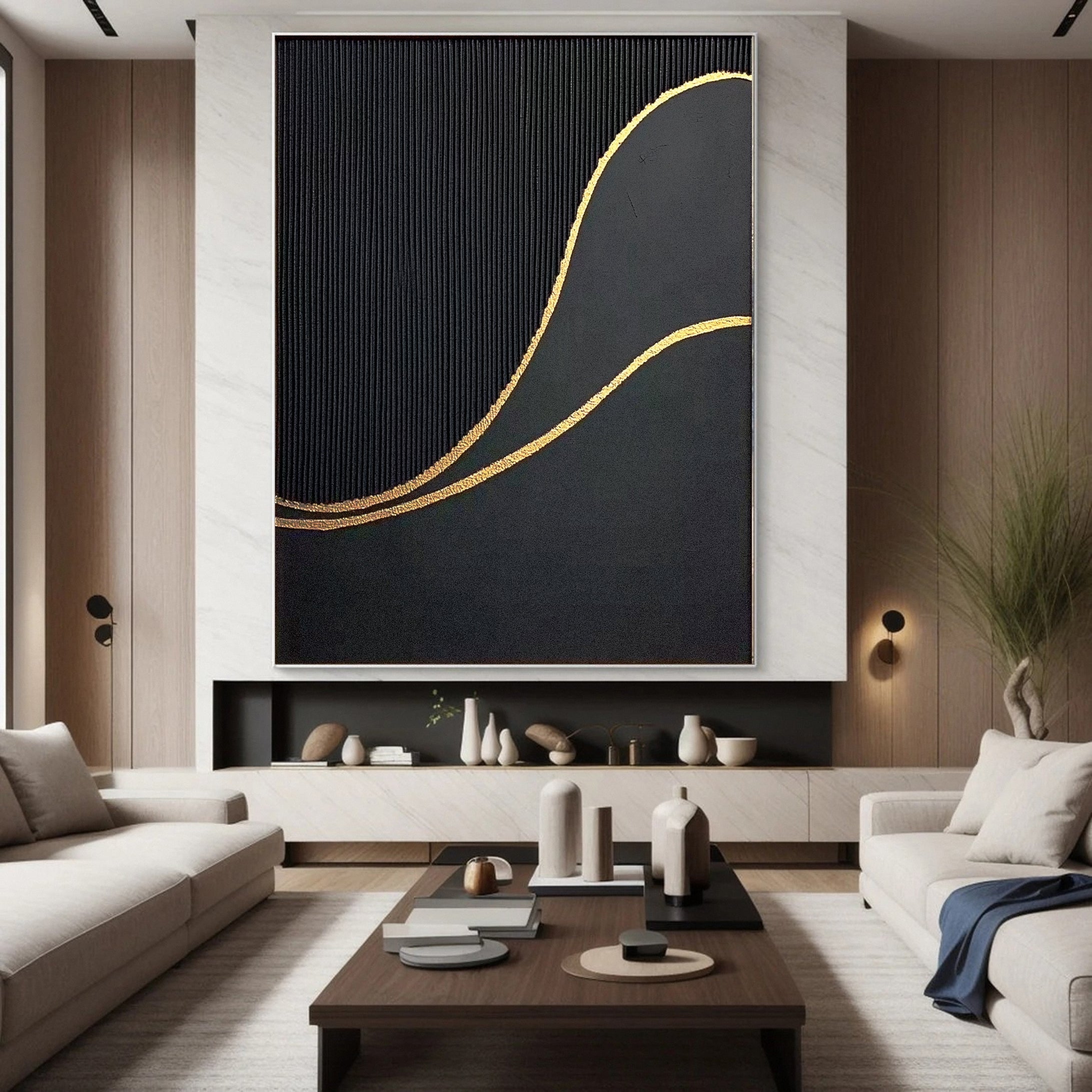 Elegant Black and Gold Abstract Painting