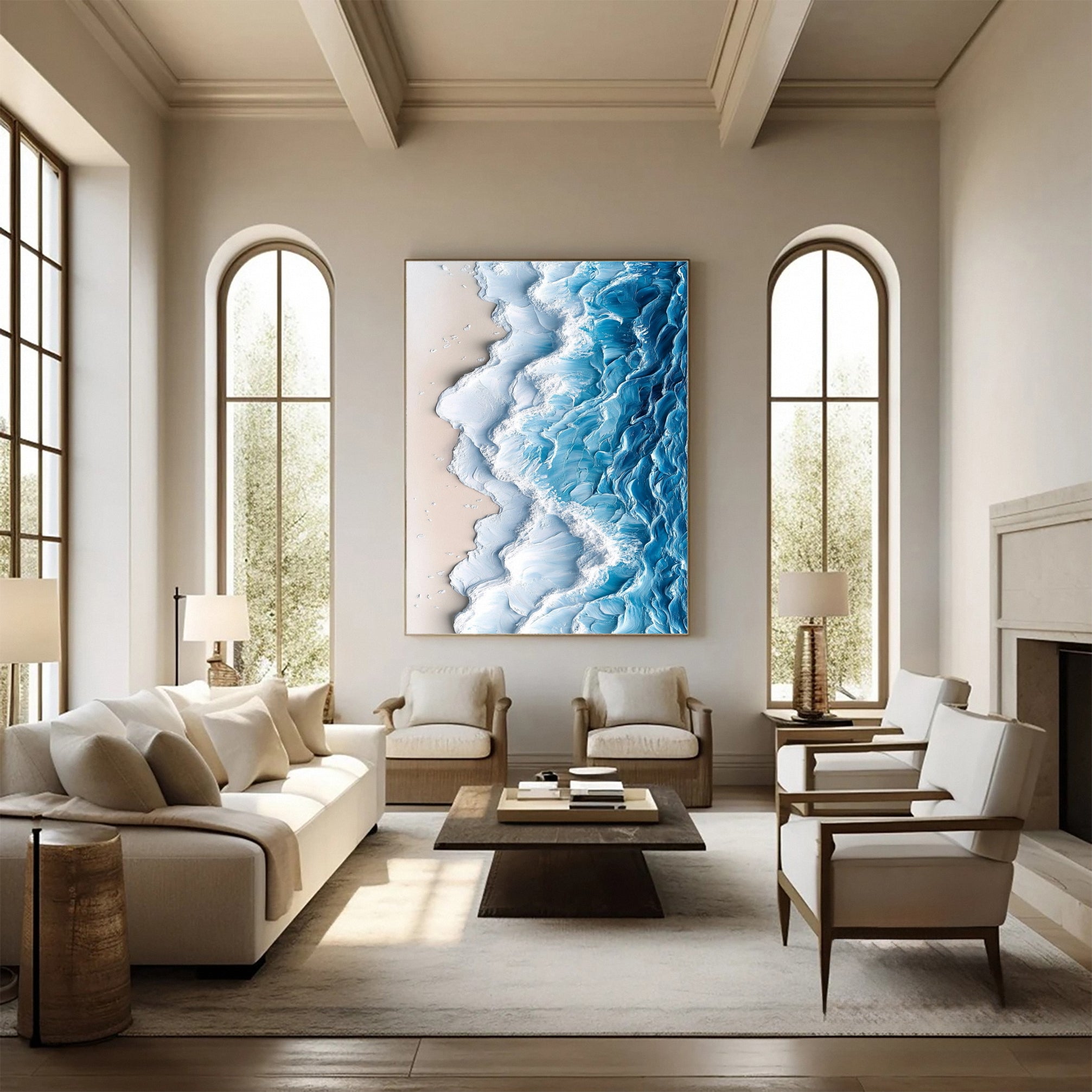 Large Ocean Wave Canvas Art Textured Beach Decor #OP031