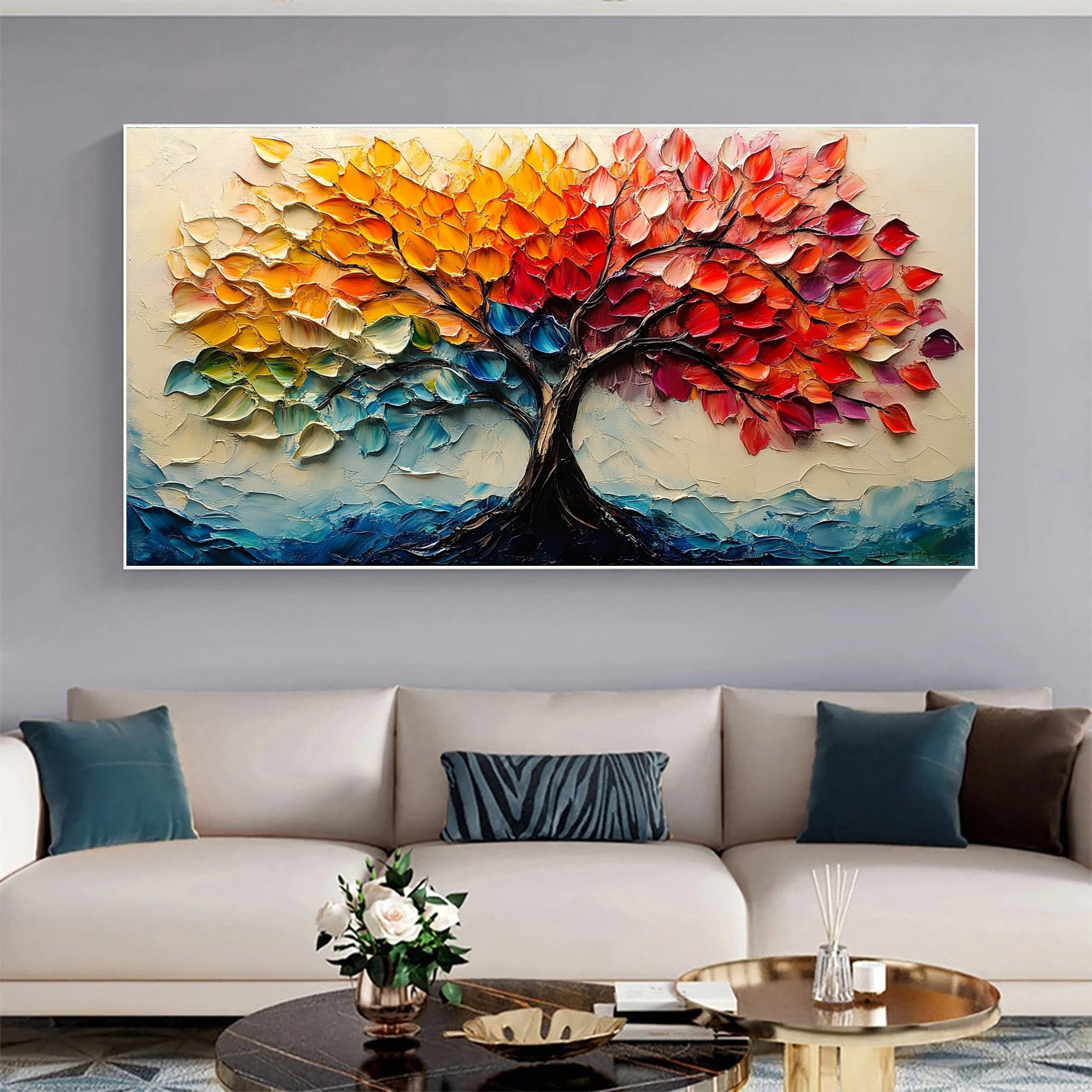 Vibrant Tree of Life Canvas Art Colorful Modern Wall Art Decor #TP028