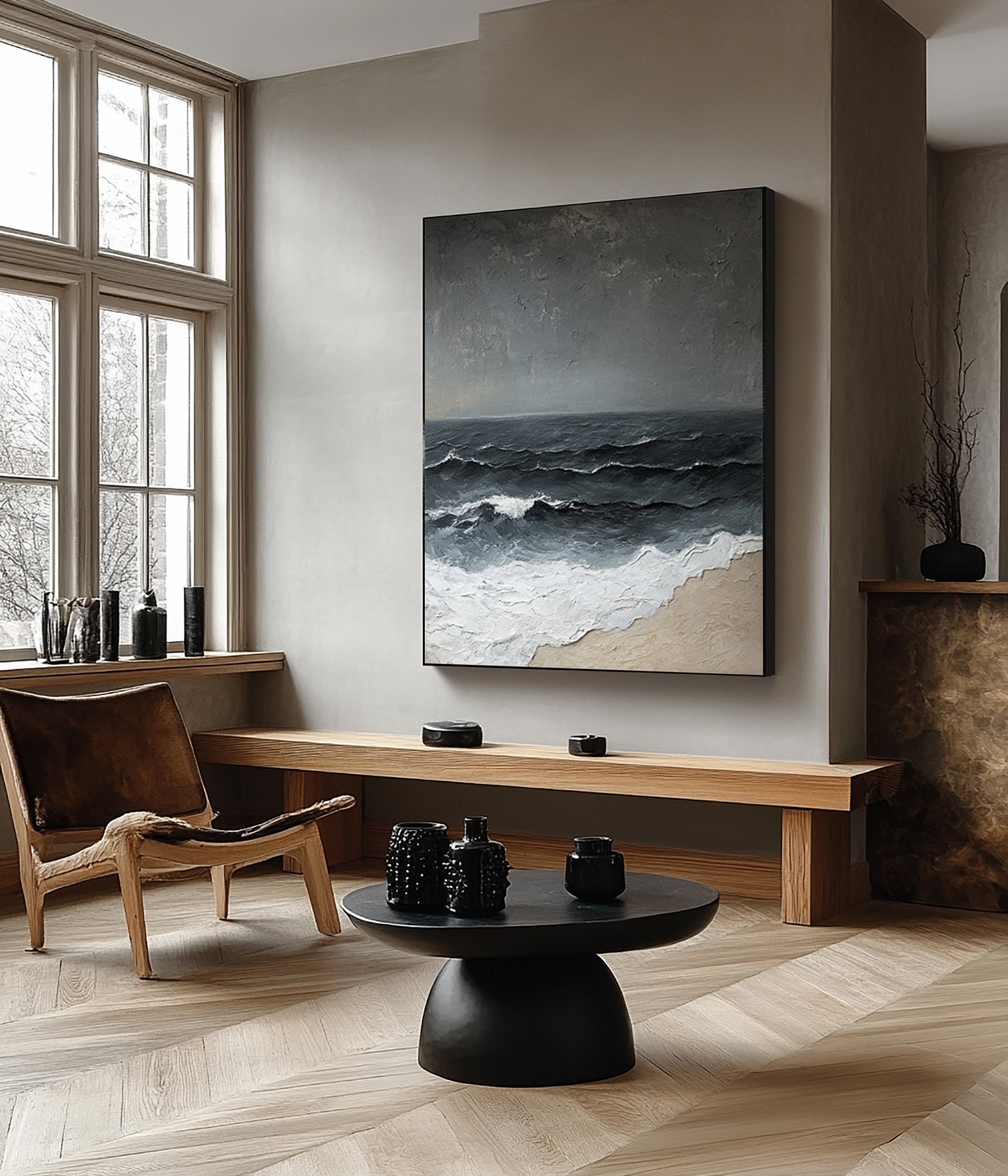 Breaking Waves on a Grey Day: Modern Textured Ocean Art #MM627