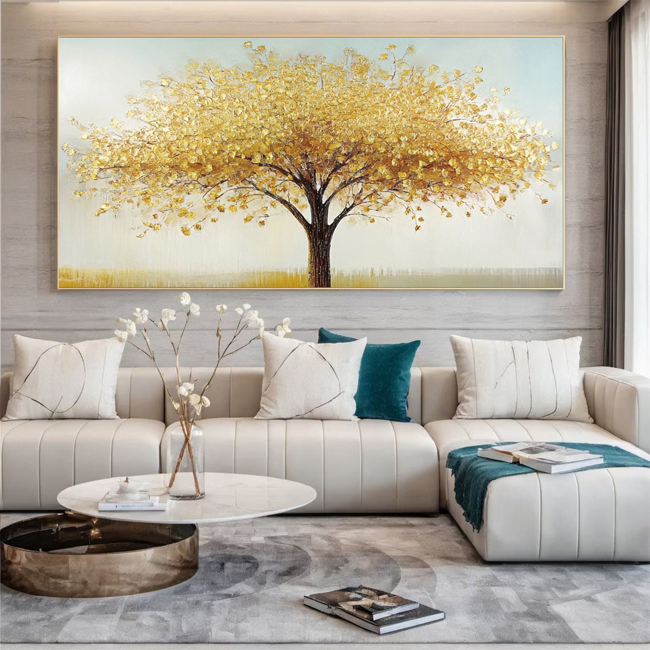 Golden Tree Wall Art Vibrant Autumn Decor For House #TP030