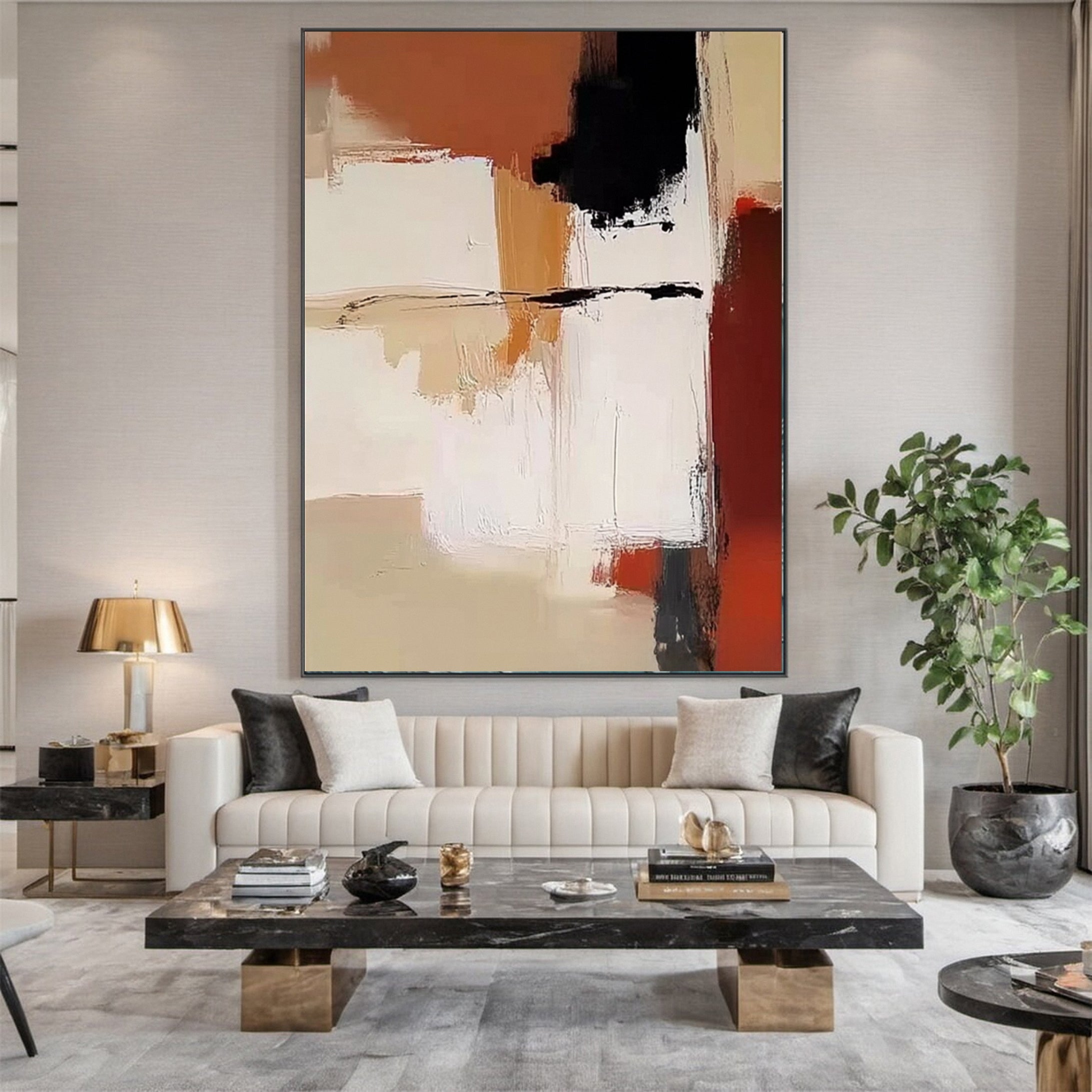 Modern Abstract Art Red and Neutral Tones Painting for House #MC027