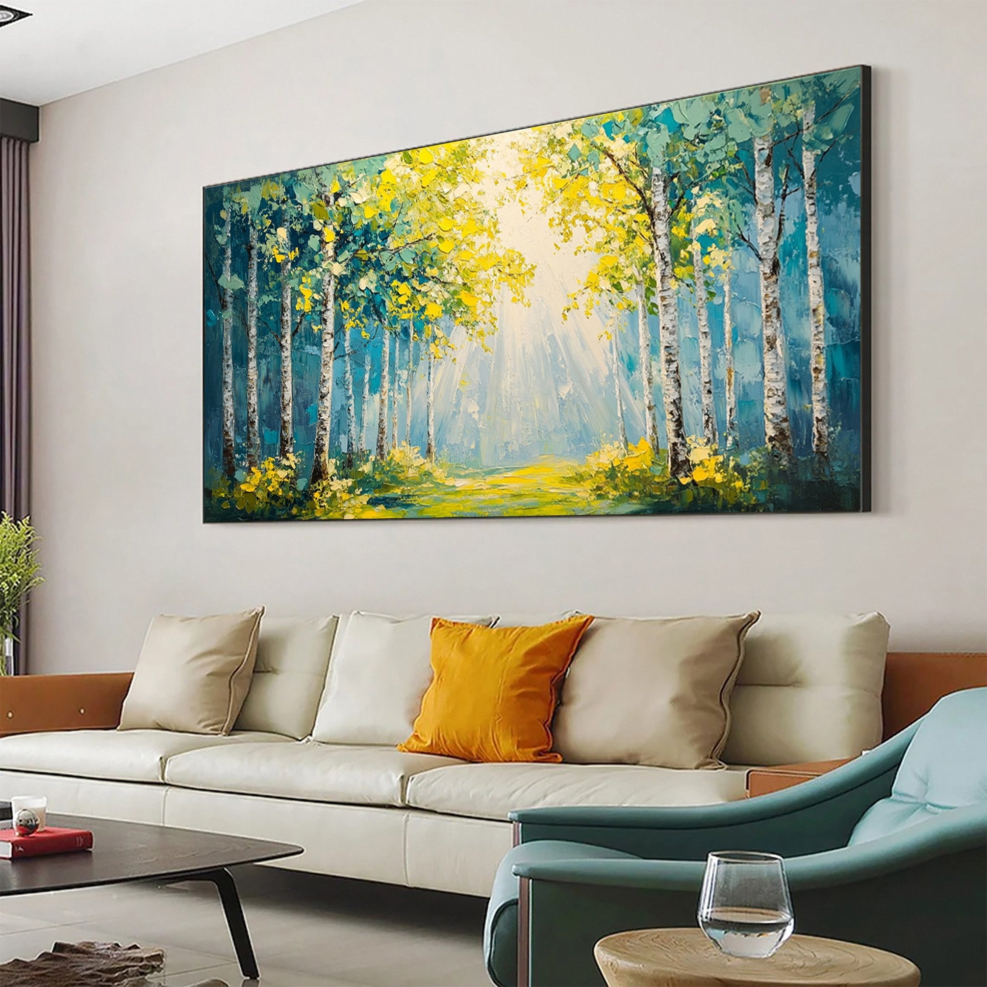 Serene Forest Landscape Wall Art Sunrise Canvas Painting For Home #TP037