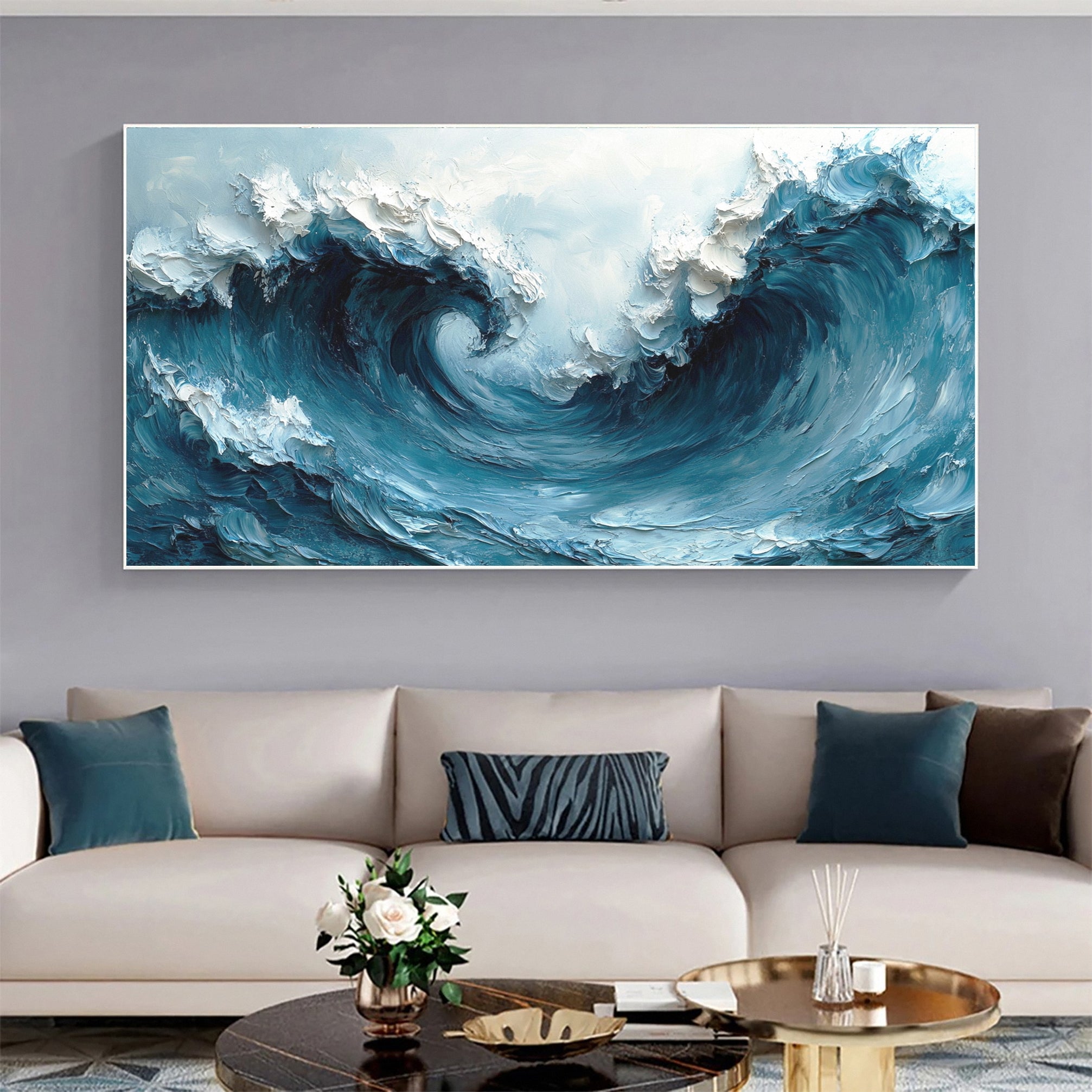 Large Coastal Wave Canvas Art Abstract Ocean Painting #OP029