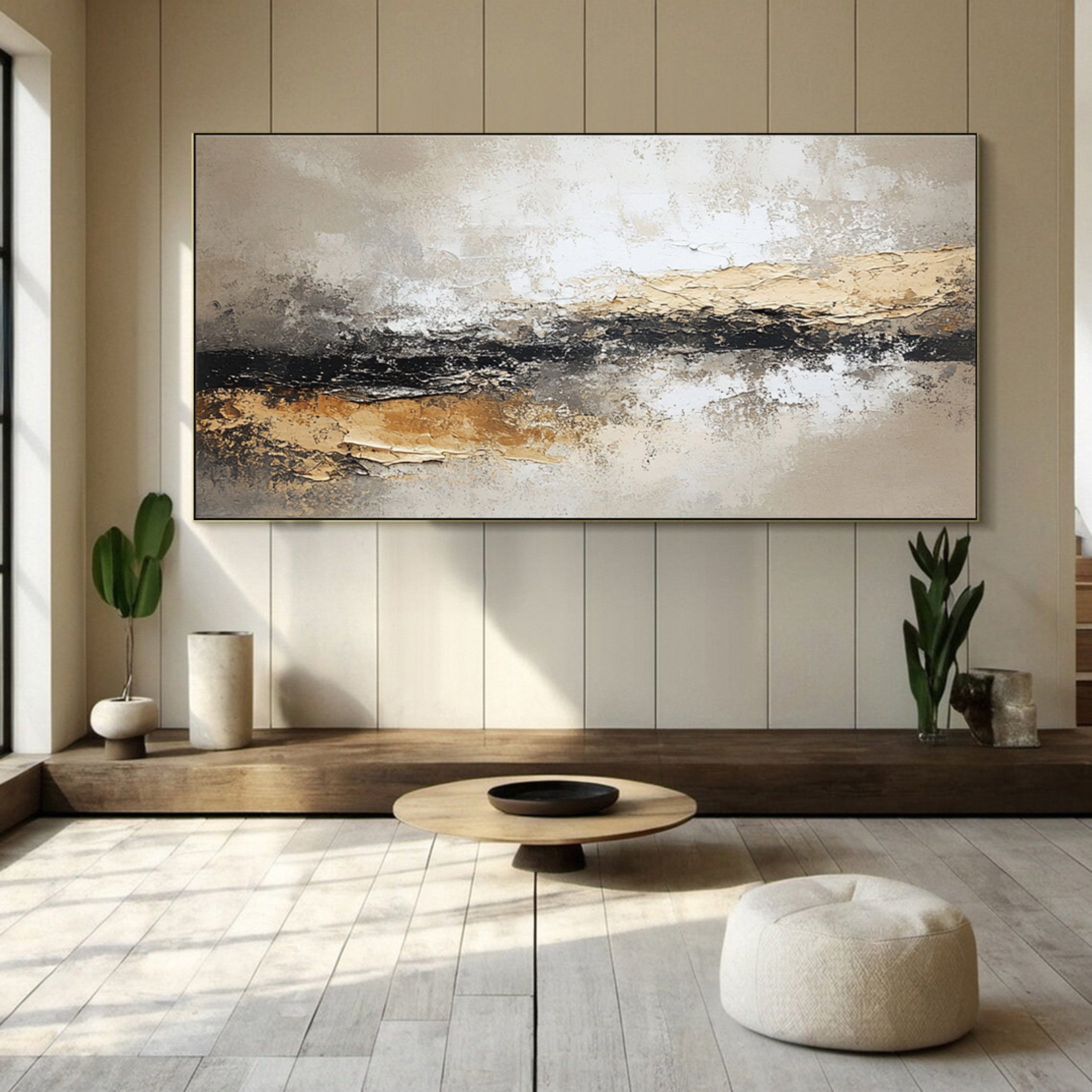 Large Neutral Abstract Wall Art for Living Room #AB027