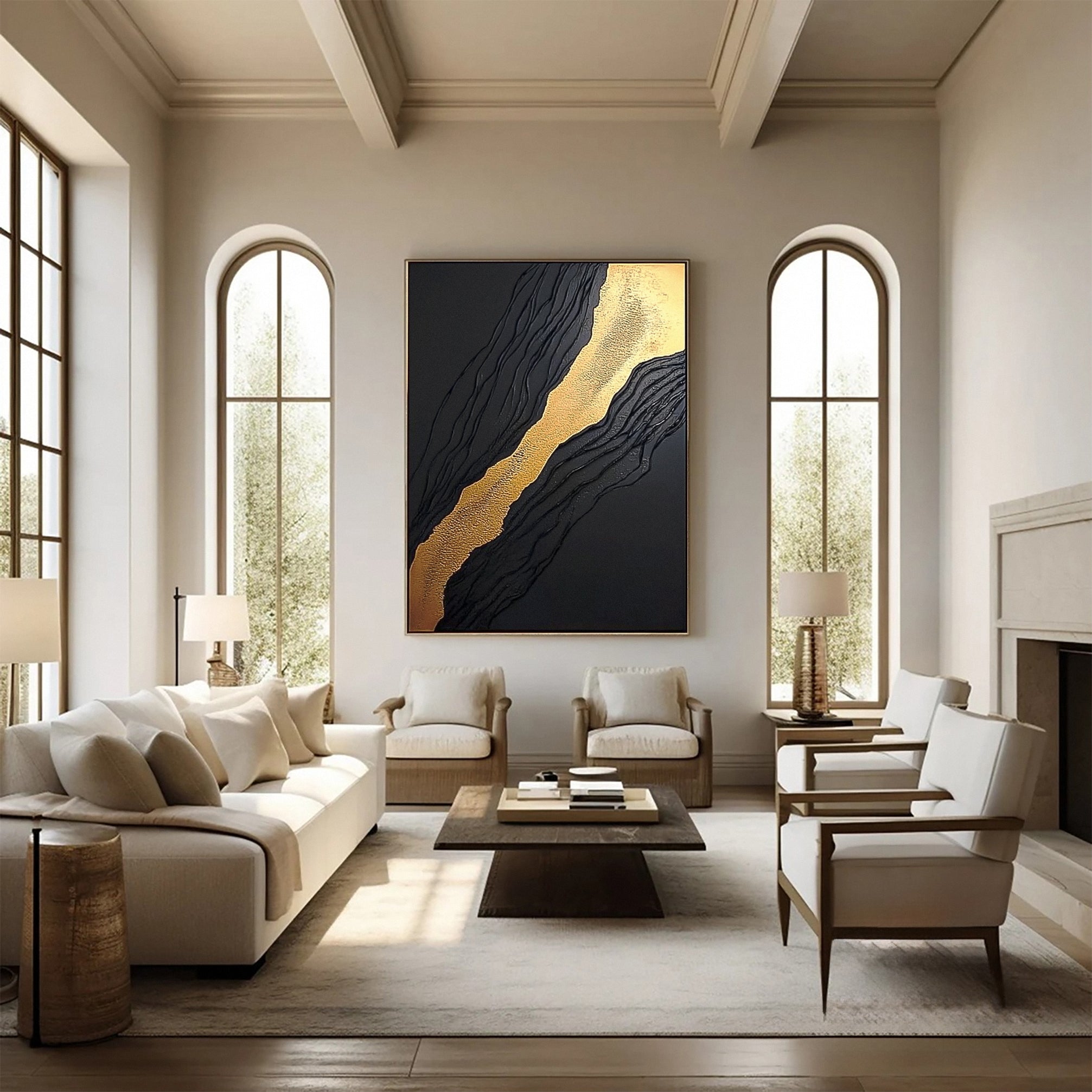 Luxurious Black & Gold Abstract Wall Art for Living Room #MM130