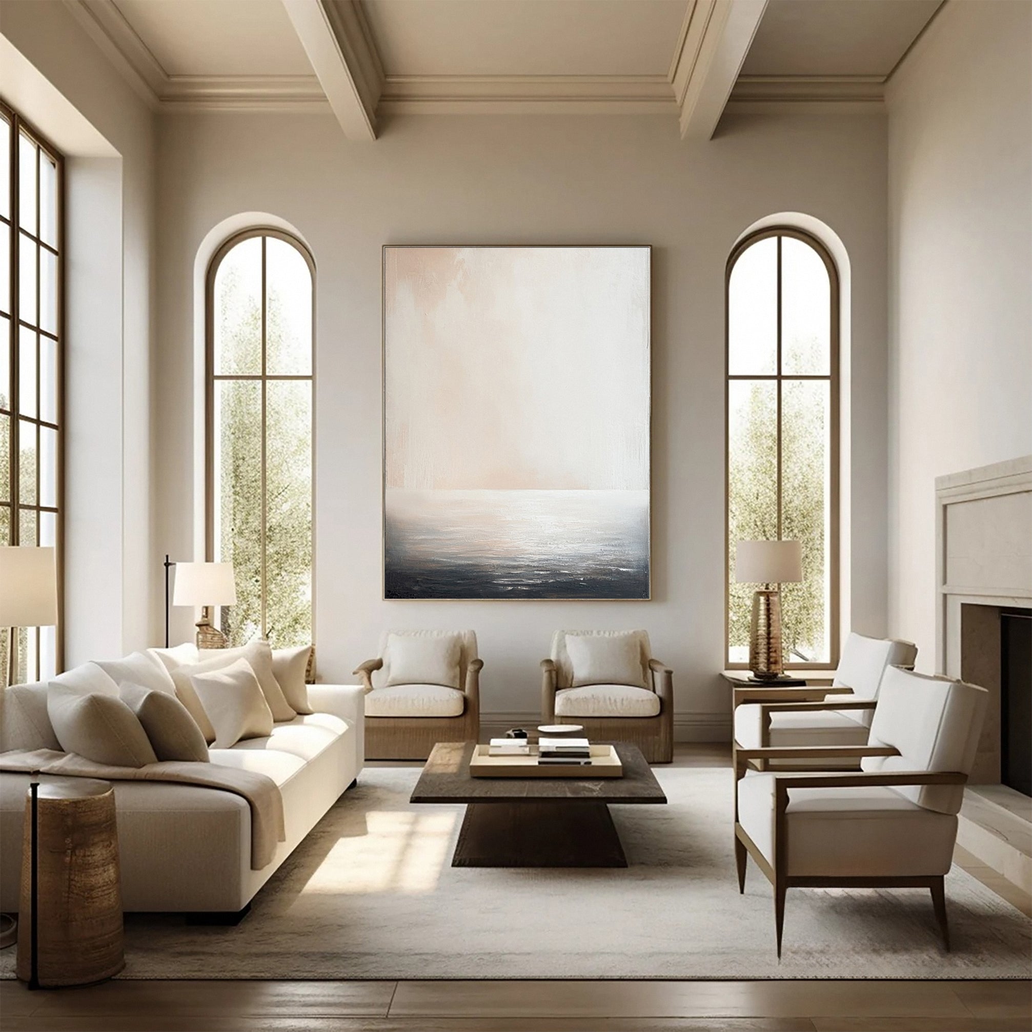 Elegant Abstract Art in Neutral Tones for Modern Living Rooms #AB029