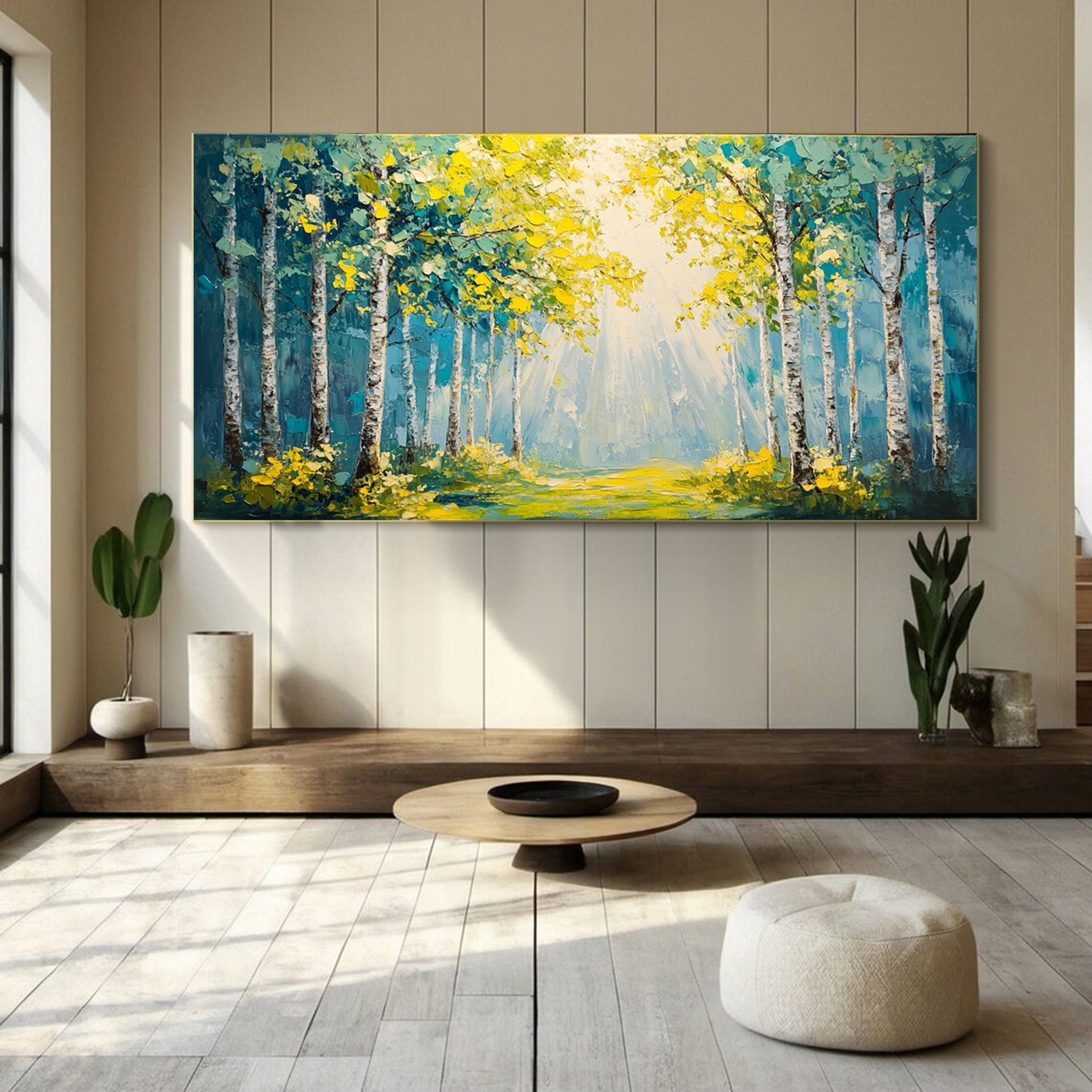 Serene Forest Landscape Wall Art Sunrise Canvas Painting For Home #TP037