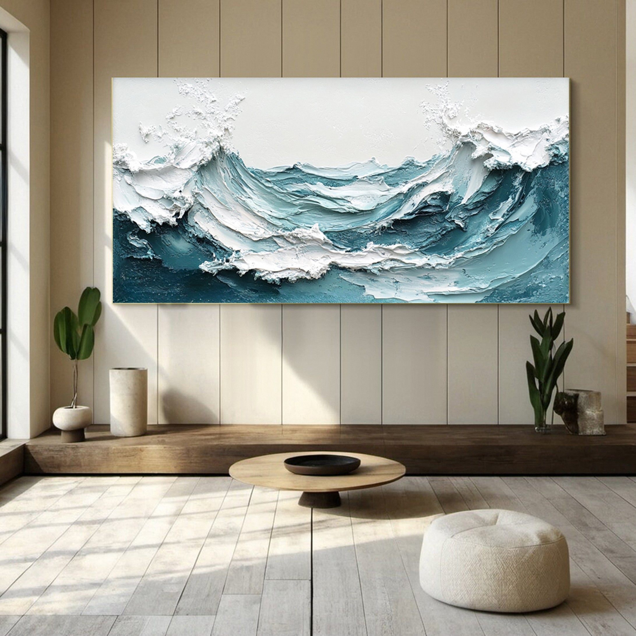 Chic Blue Wave Painting for Sophisticated Homes Decor #OP016