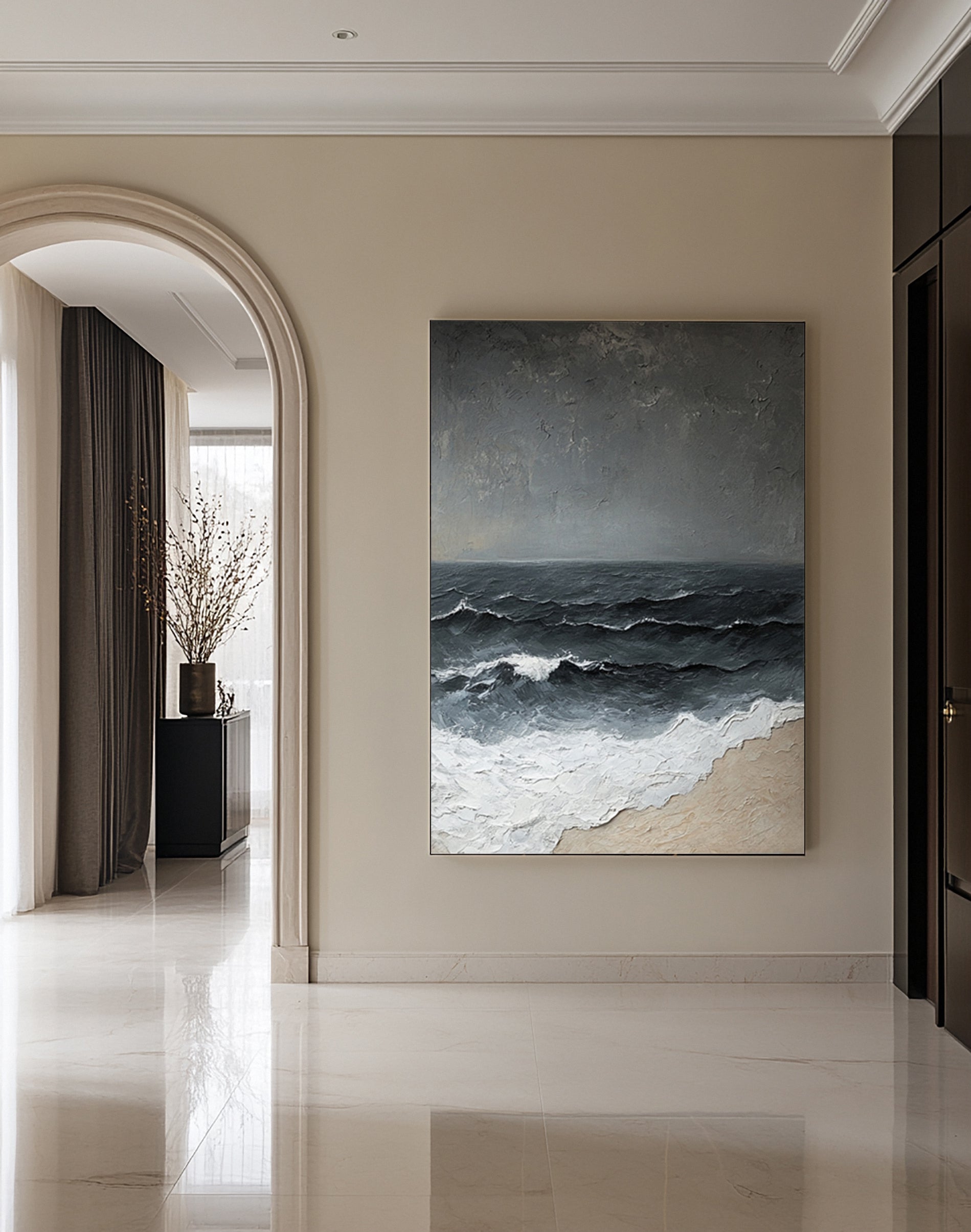 Breaking Waves on a Grey Day: Modern Textured Ocean Art #MM627
