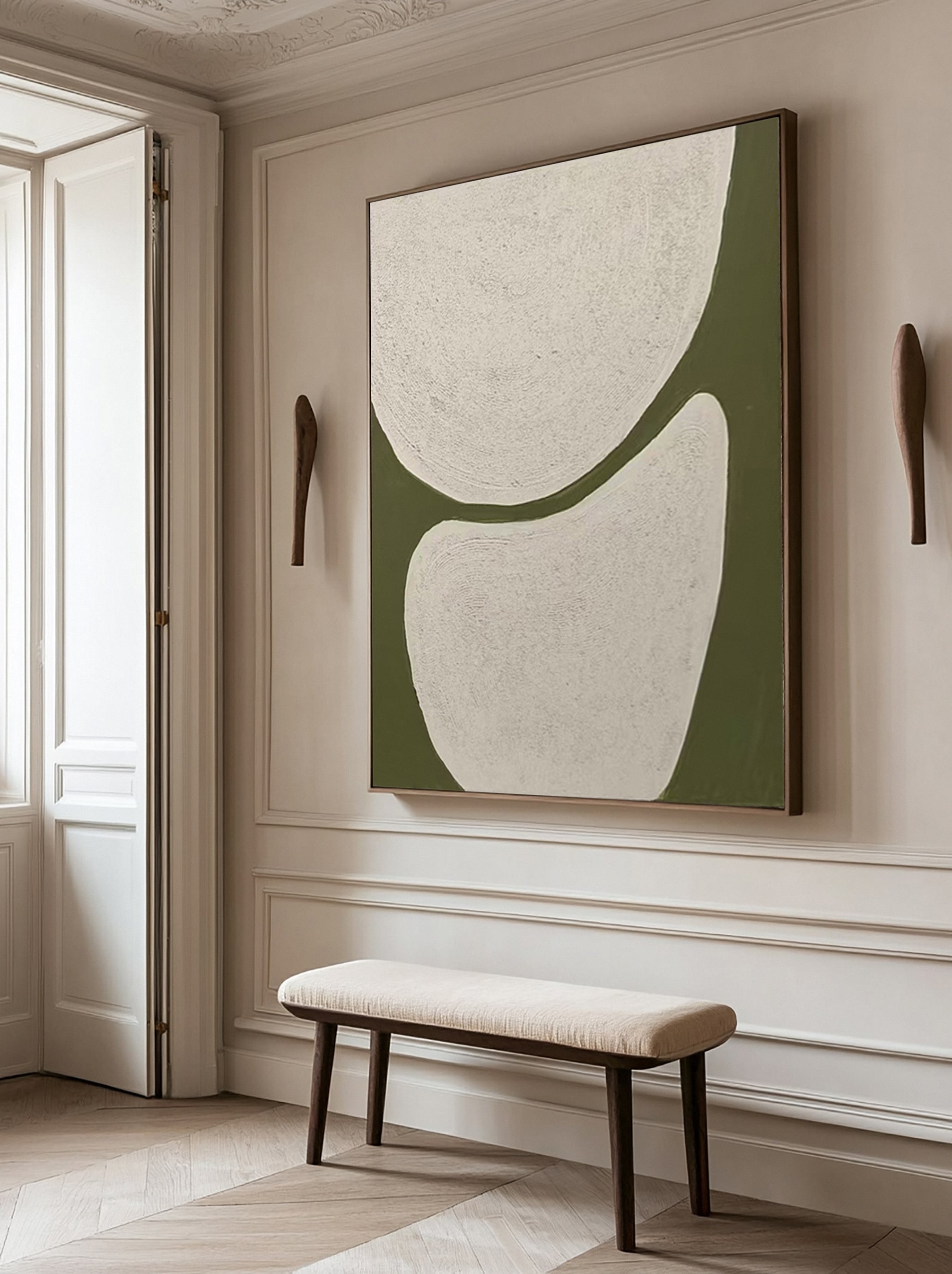 Minimalist Art with Textured Shapes in Olive and White #MM623