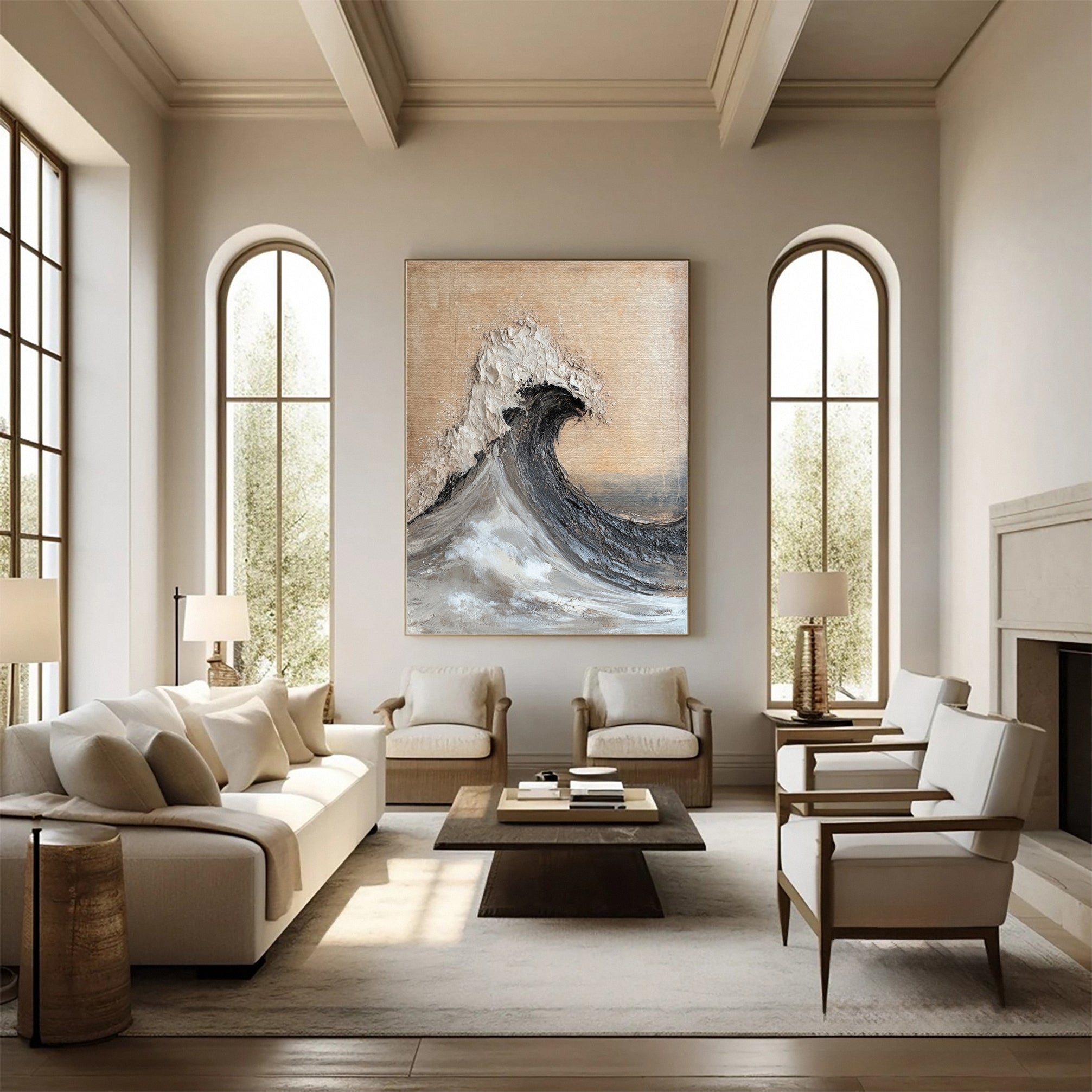 Modern Coastal Wall Art Textured Wave in Neutral Tones #OP049