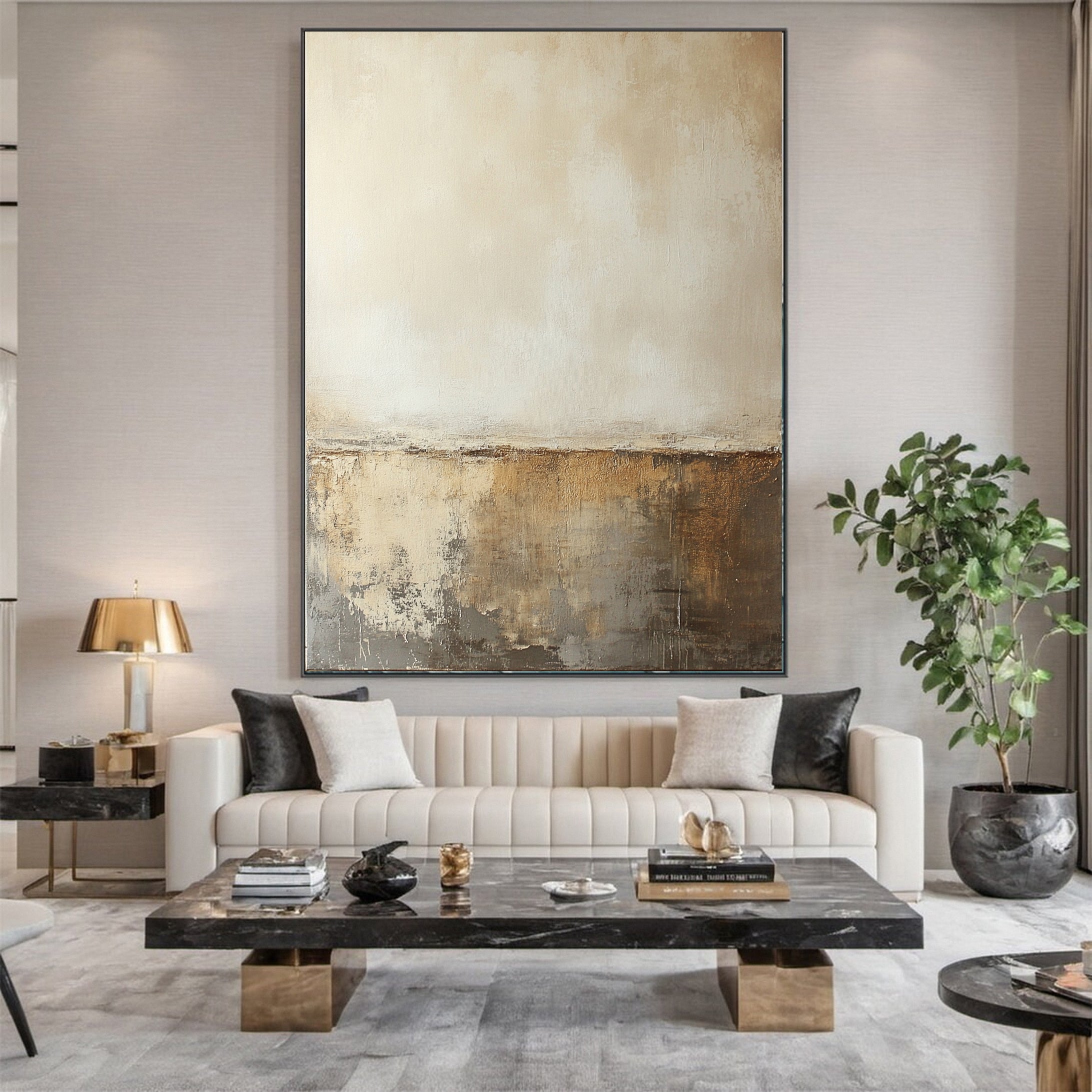 Neutral Abstract Art with Gold Metallic Accents #AB055