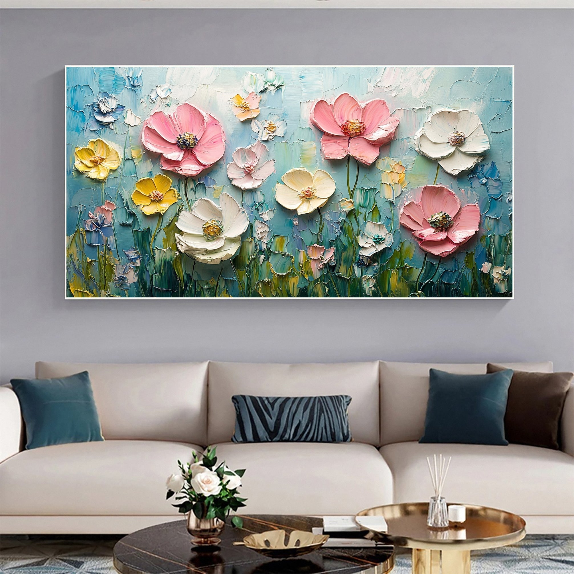 Textured Flower Field Unique Handmade Canvas Art for Modern Spaces #FB031