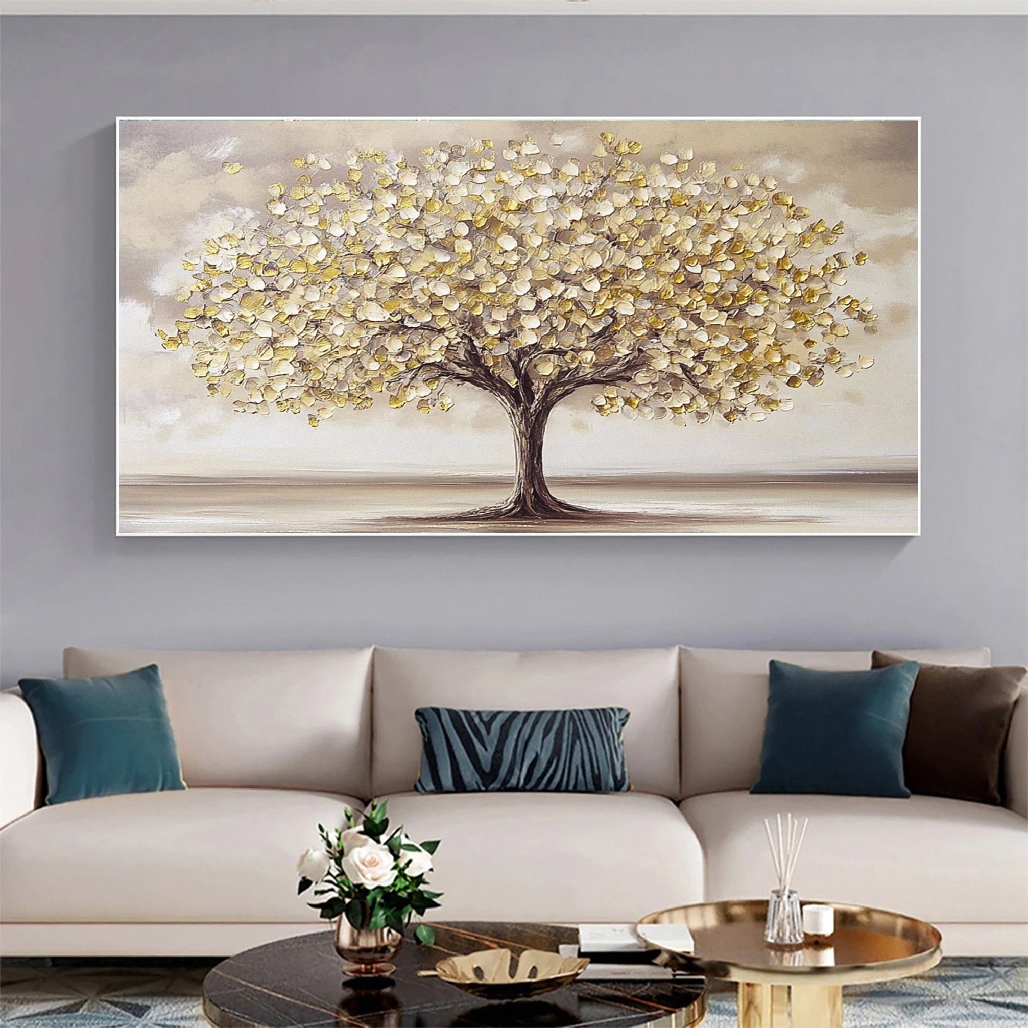 Luxurious Golden Tree Artwork Rich Textured Decor #TP031